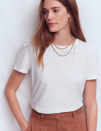 Pleat Sleeve T-shirt-White-4