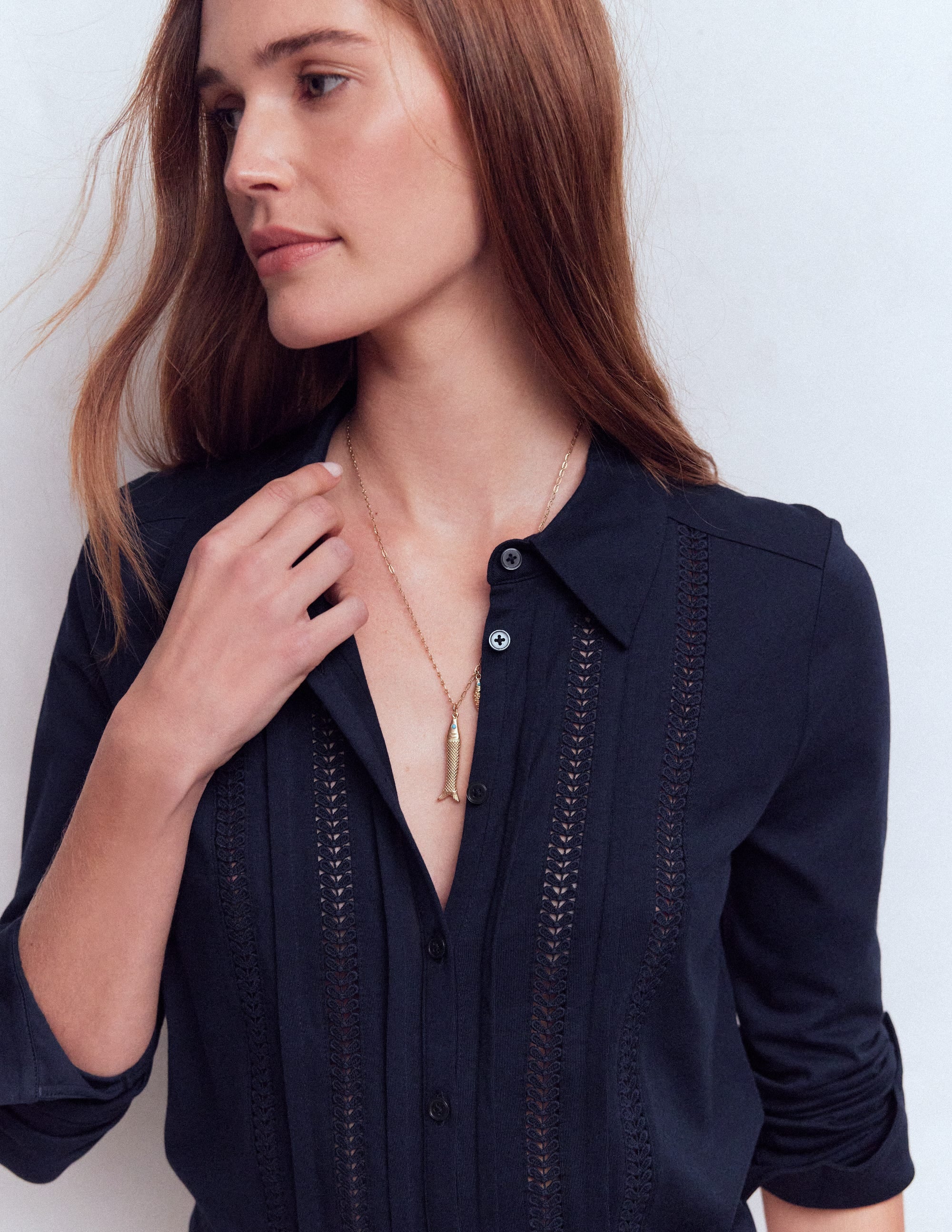 Trim Detail Jersey Shirt-Navy - Image 2