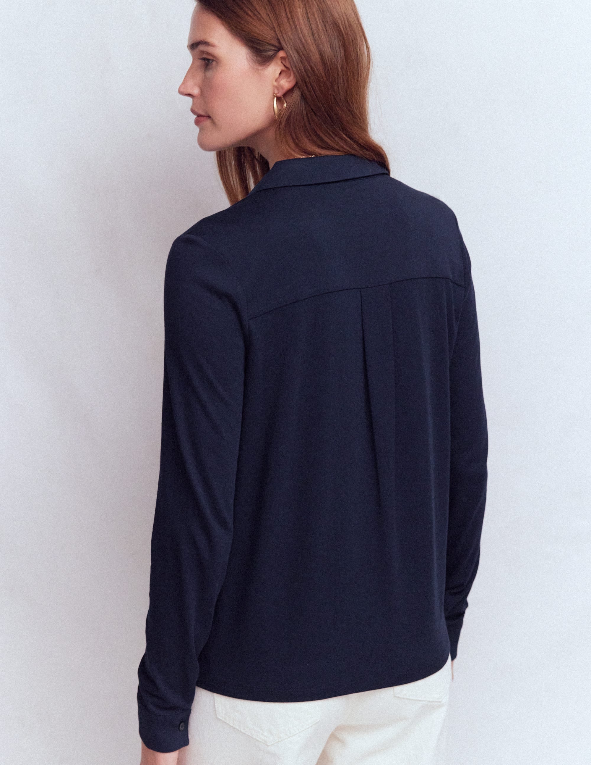 Trim Detail Jersey Shirt-Navy - Image 3
