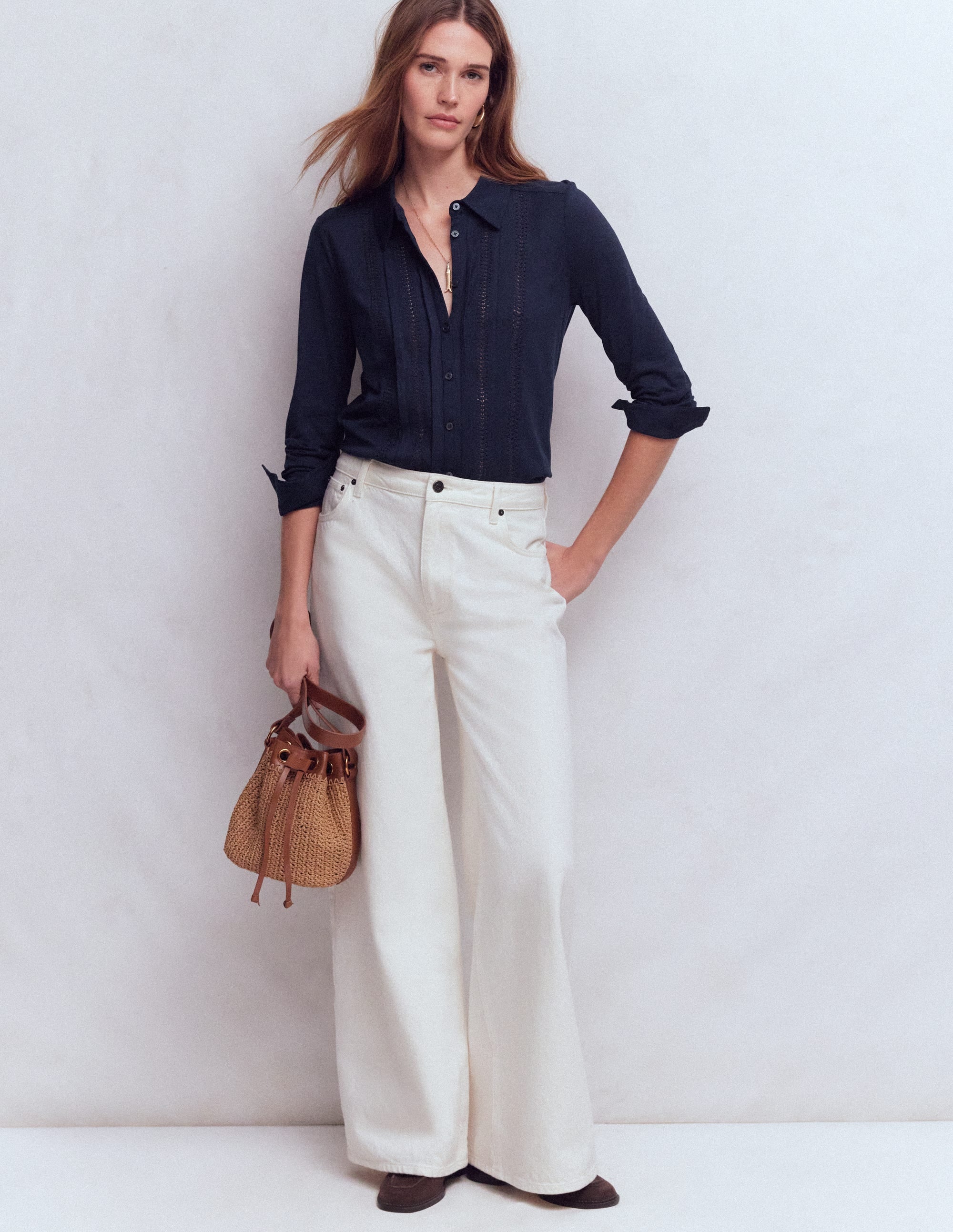 Trim Detail Jersey Shirt-Navy - Image 4