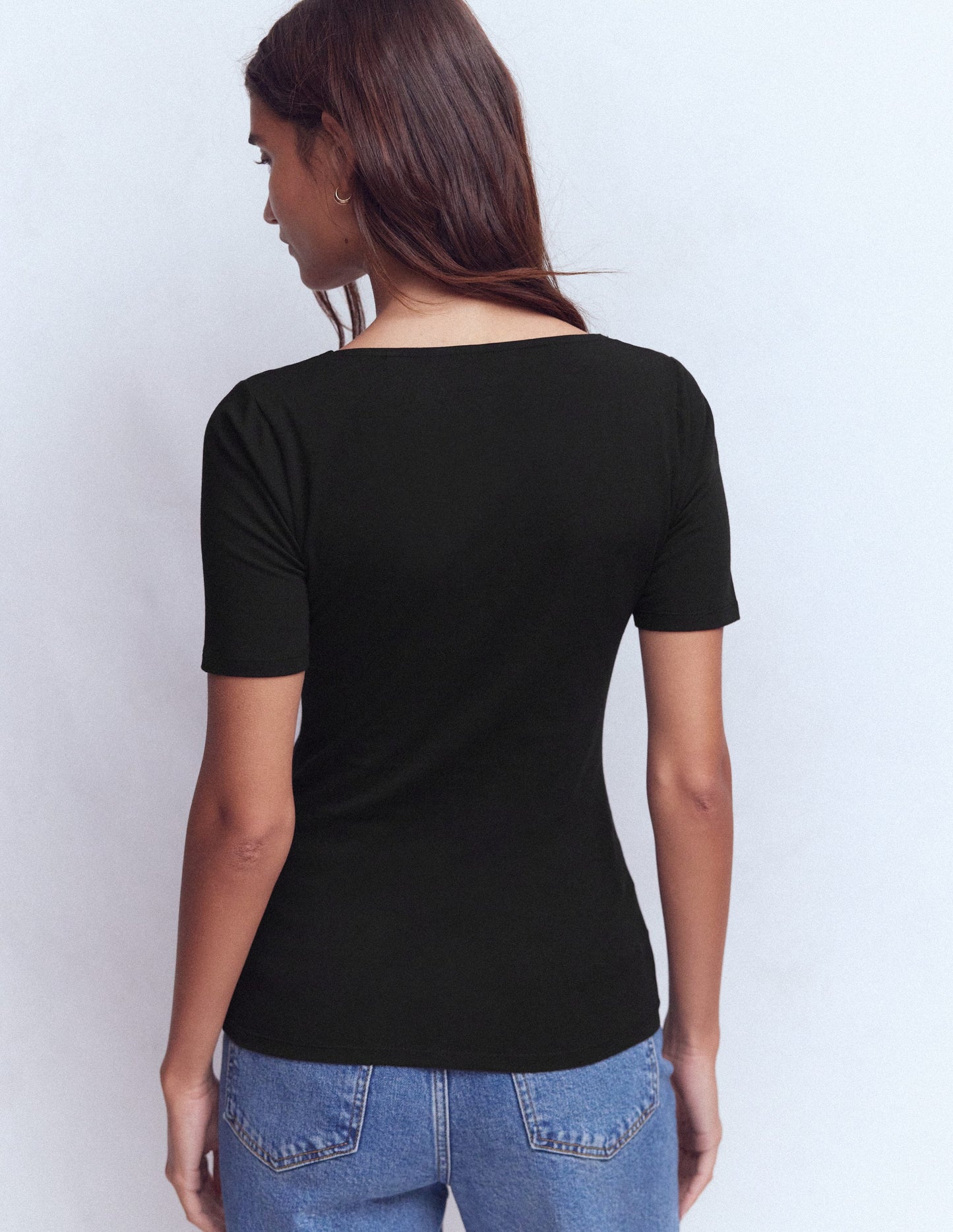 Double Layer Square Neck Tee-Black