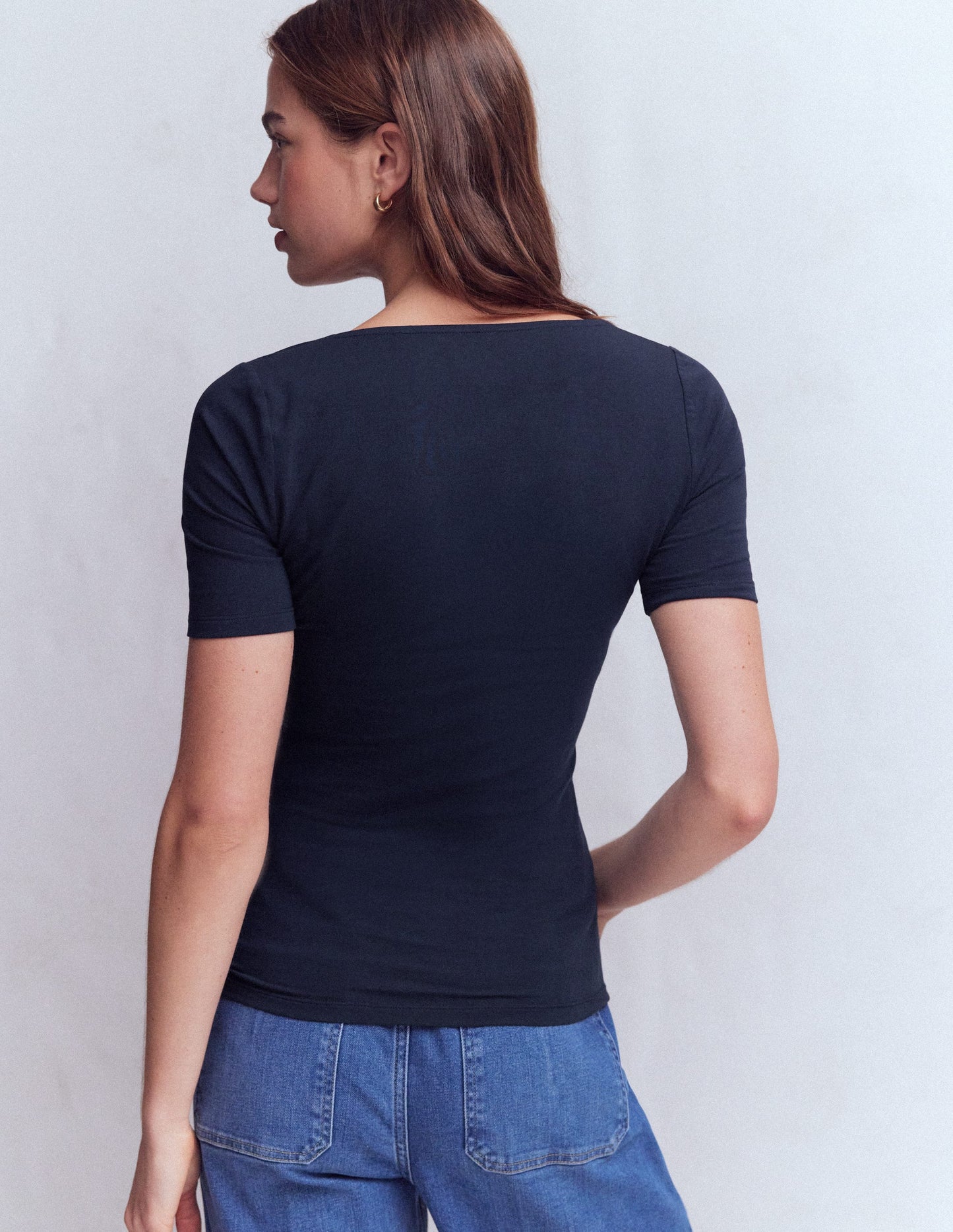 Double Layer Square Neck Tee-Navy