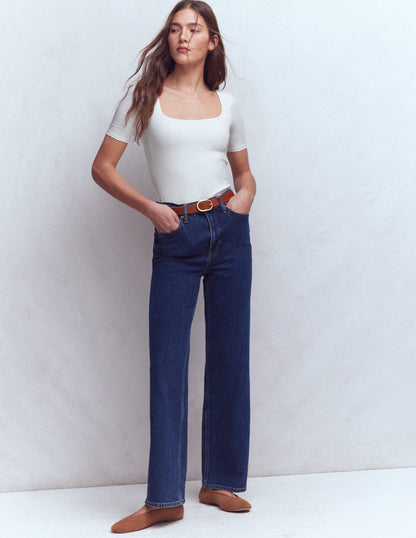 Double Layer Square Neck Tee-White-4