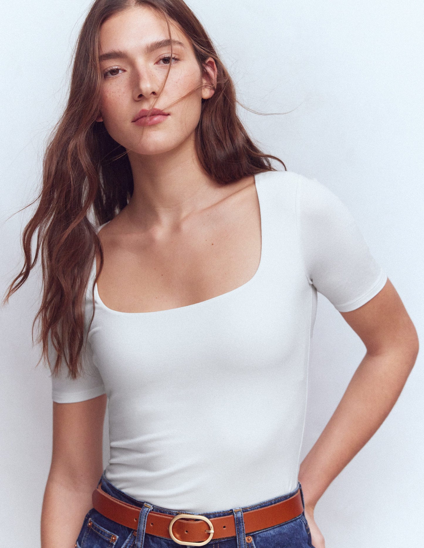 Double Layer Square Neck Tee-White