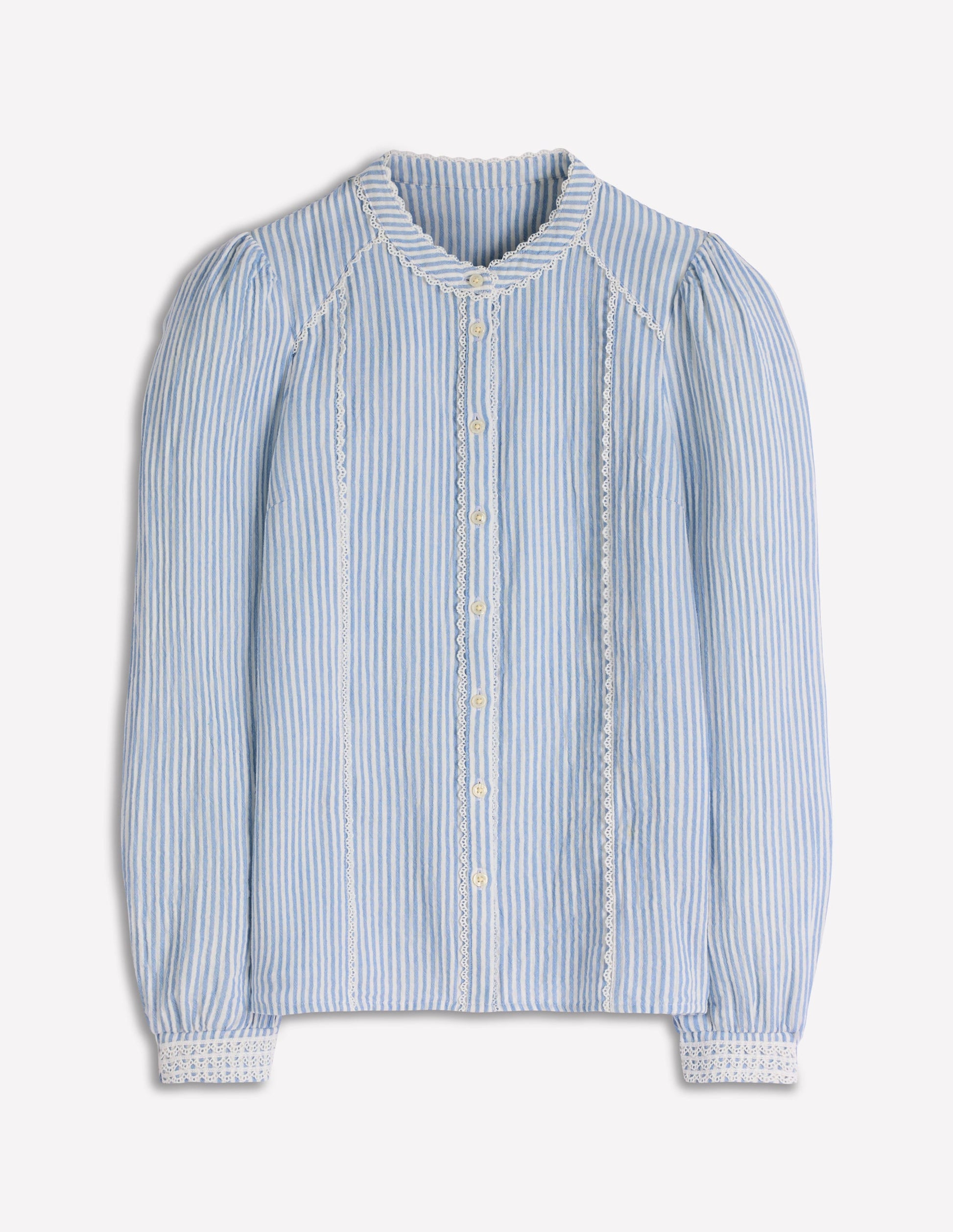 Rhea Trim Doublecloth Top-Faded Denim and Ivory Stripe-5