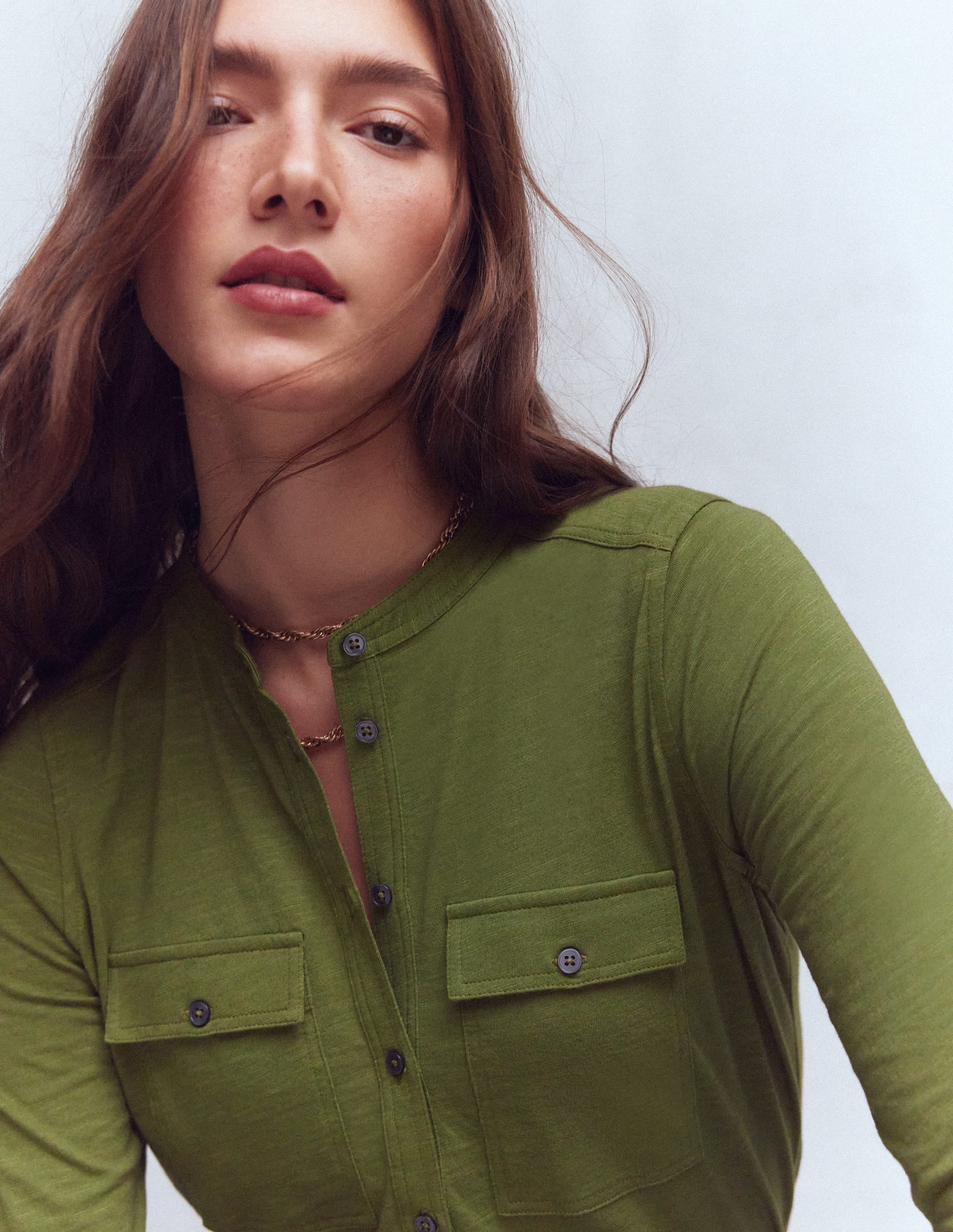 Topstitched Pocket Shirt-Woodland Green - Image 1
