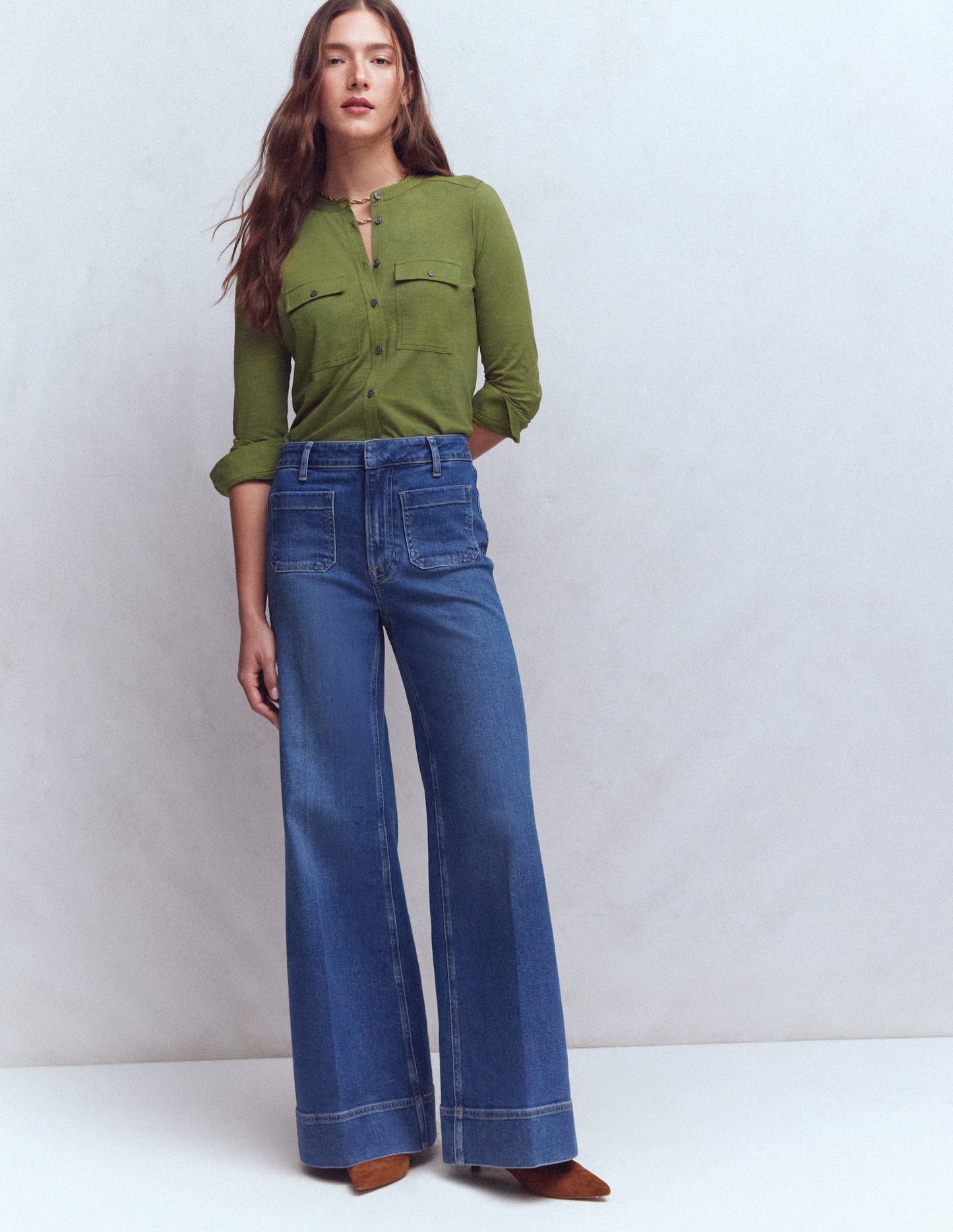 Topstitched Pocket Shirt-Woodland Green