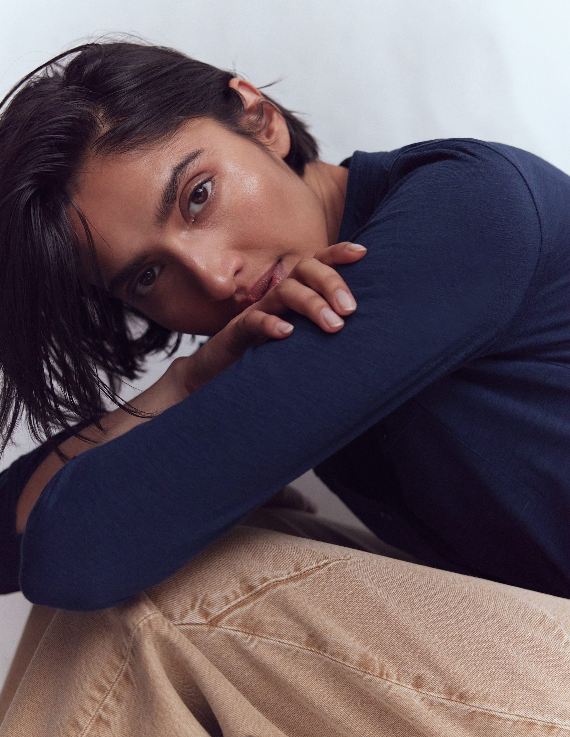 Topstitched Pocket Shirt-Navy-2