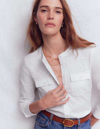 Topstitched Pocket Shirt-White-1