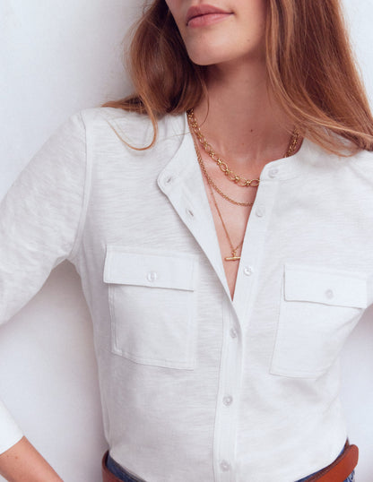 Topstitched Pocket Shirt-White-2