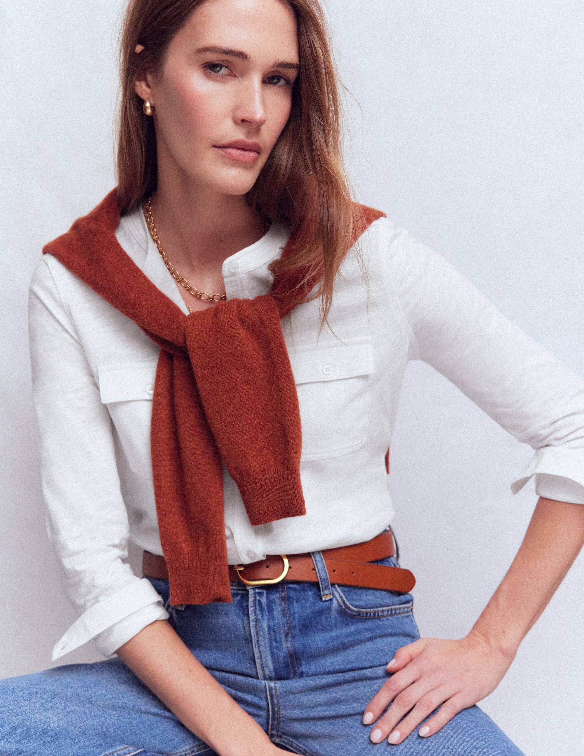 Topstitched Pocket Shirt-White - Image 5