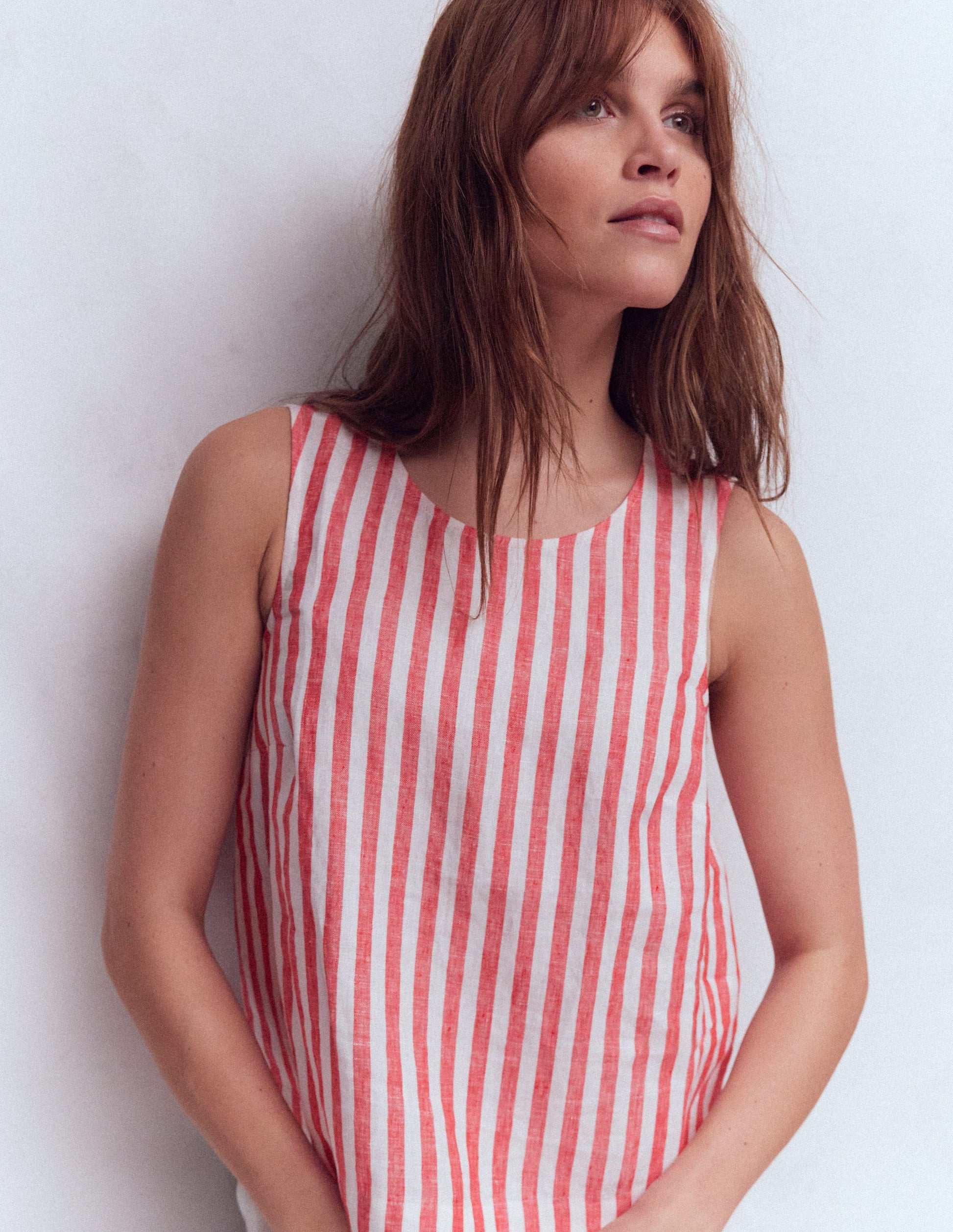 Sofia Linen Top-Bright Cherry and Ivory Stripe-2