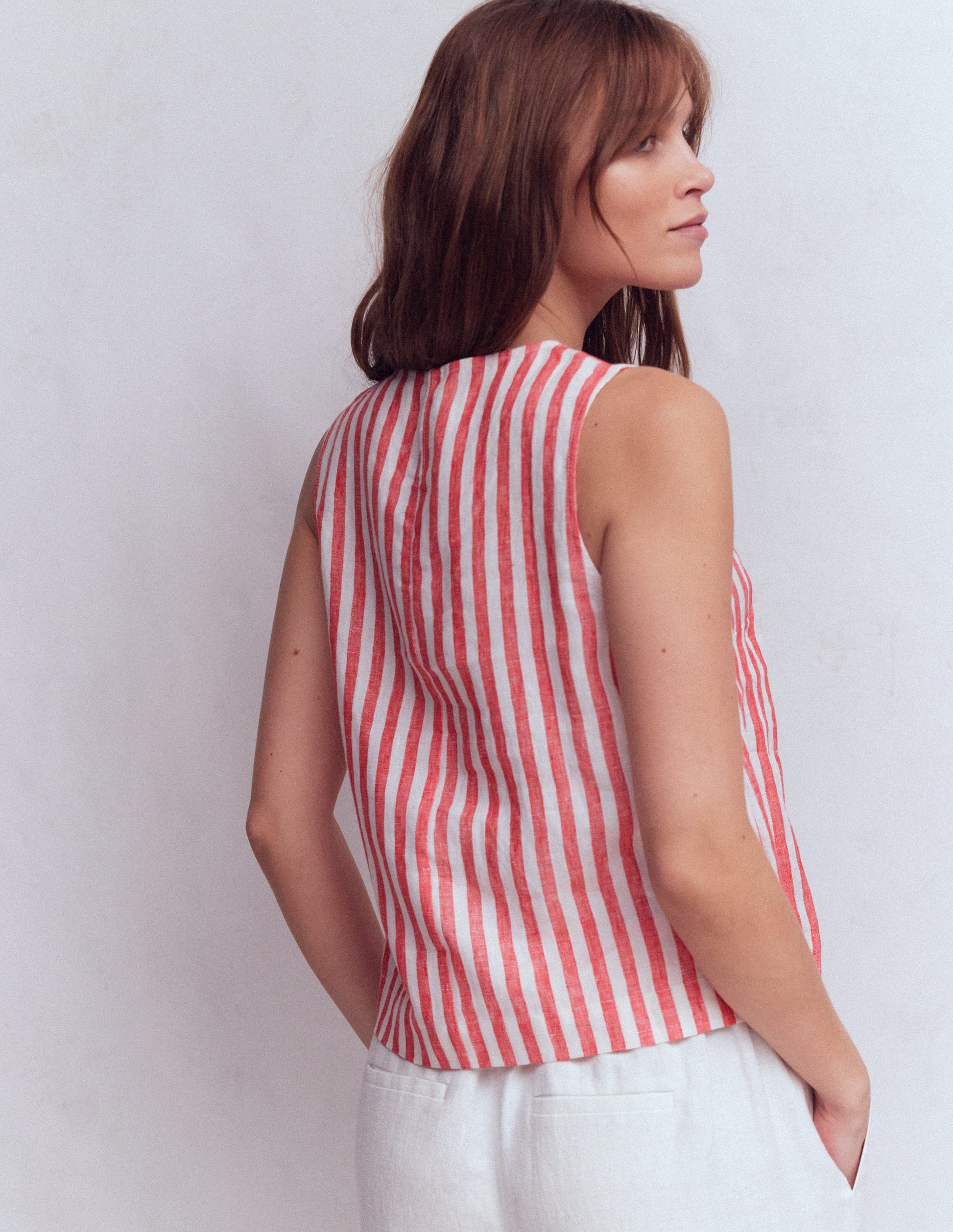 Sofia Linen Top-Bright Cherry and Ivory Stripe-3