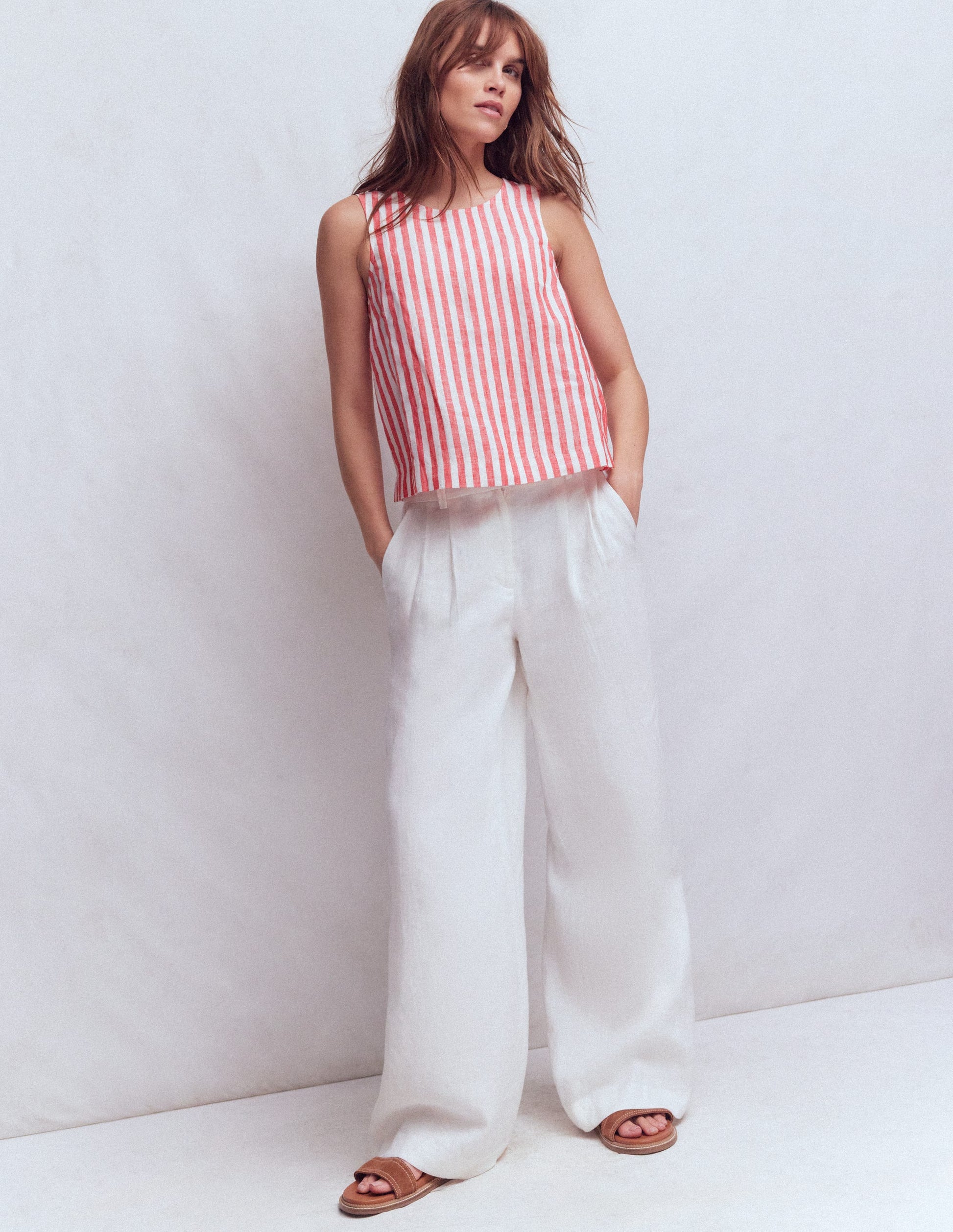 Sofia Linen Top-Bright Cherry and Ivory Stripe-4