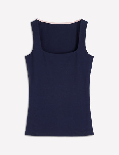 Double Layer Square Neck Vest-Navy-4