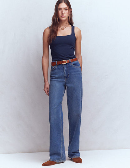 Double Layer Square Neck Vest-Navy-3