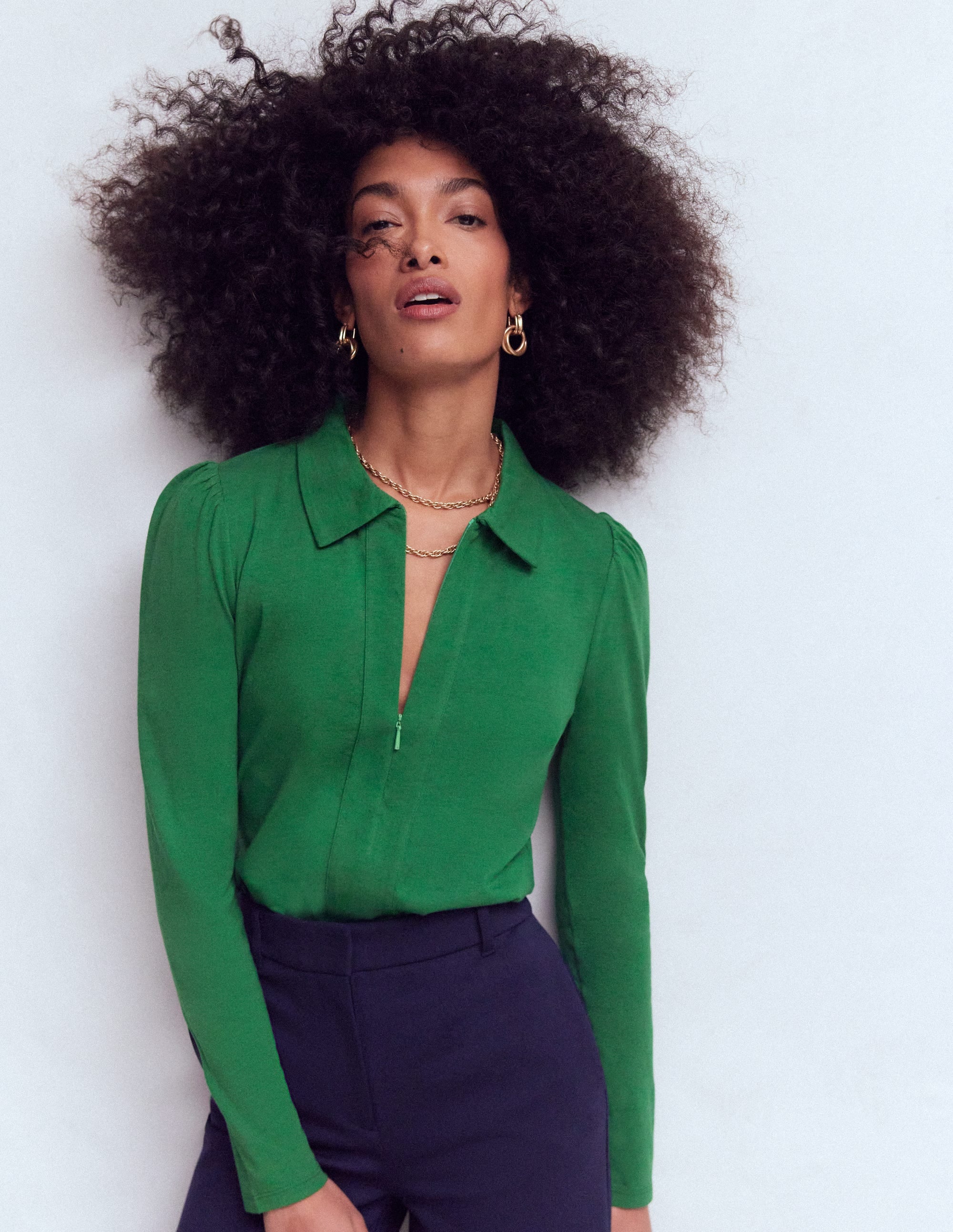 Zip Collar Supersoft Top - Fresh Green | Boden USA