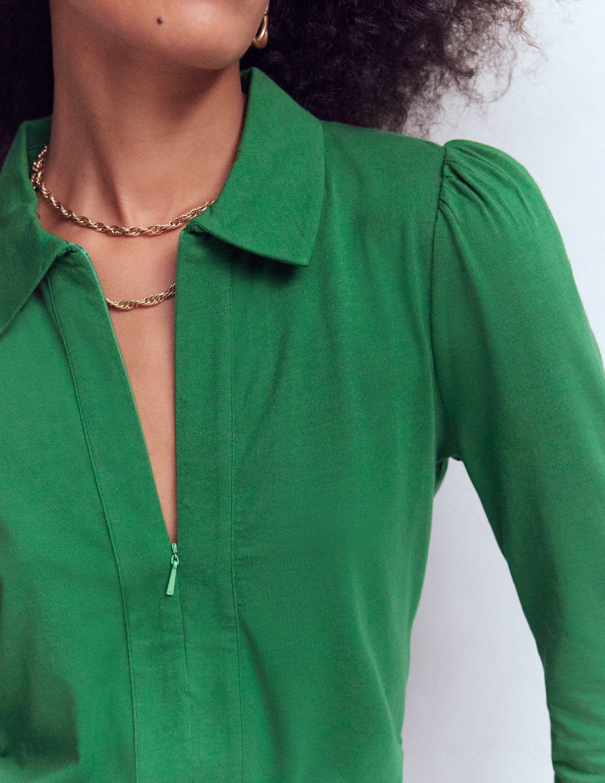 Zip Collar Supersoft Top - Fresh Green | Boden USA