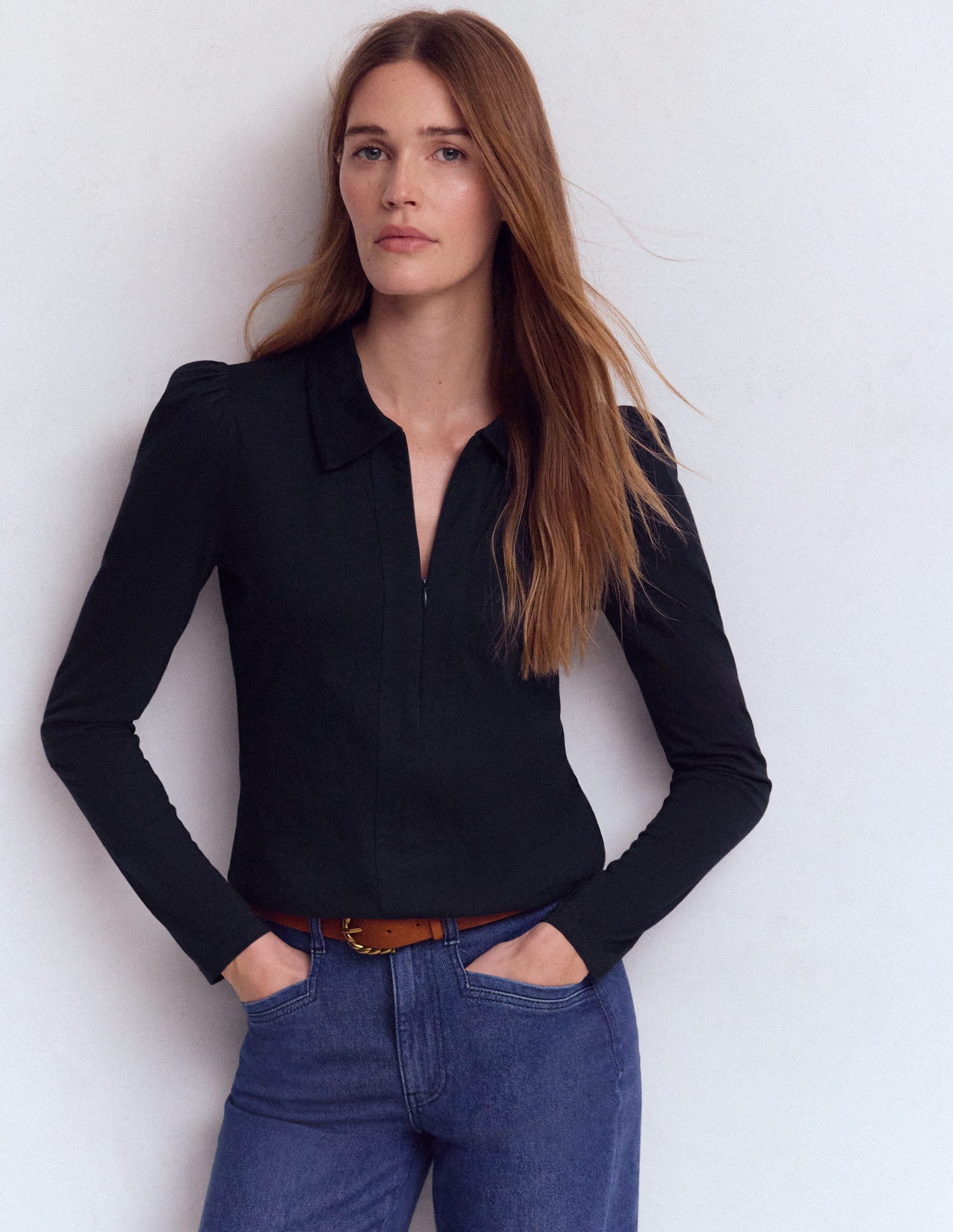 Zip Collar Supersoft Top-Navy - Image 1