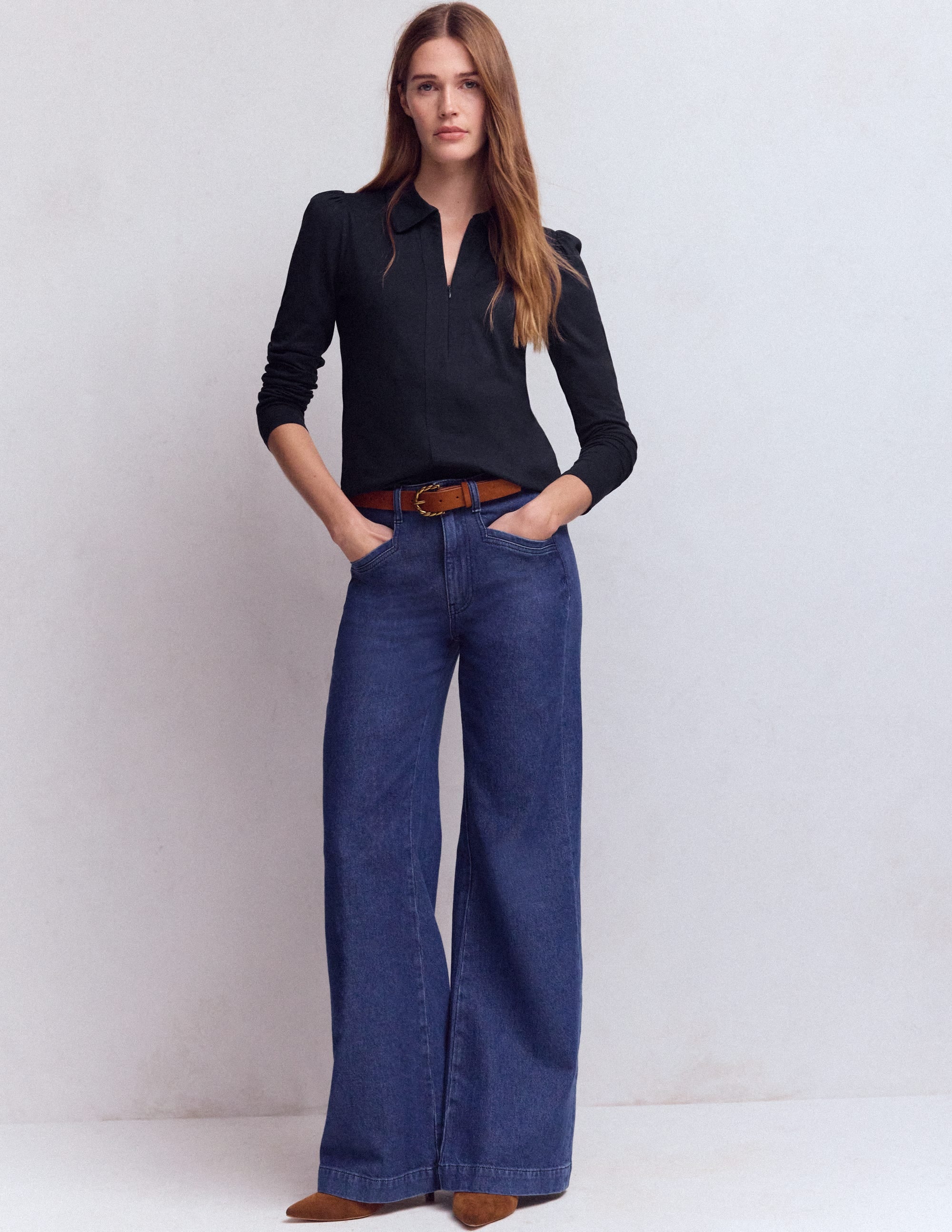 Zip Collar Supersoft Top-Navy - Image 4