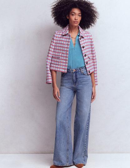 Short Sleeve Zip Collar Top-Silver Lake-1