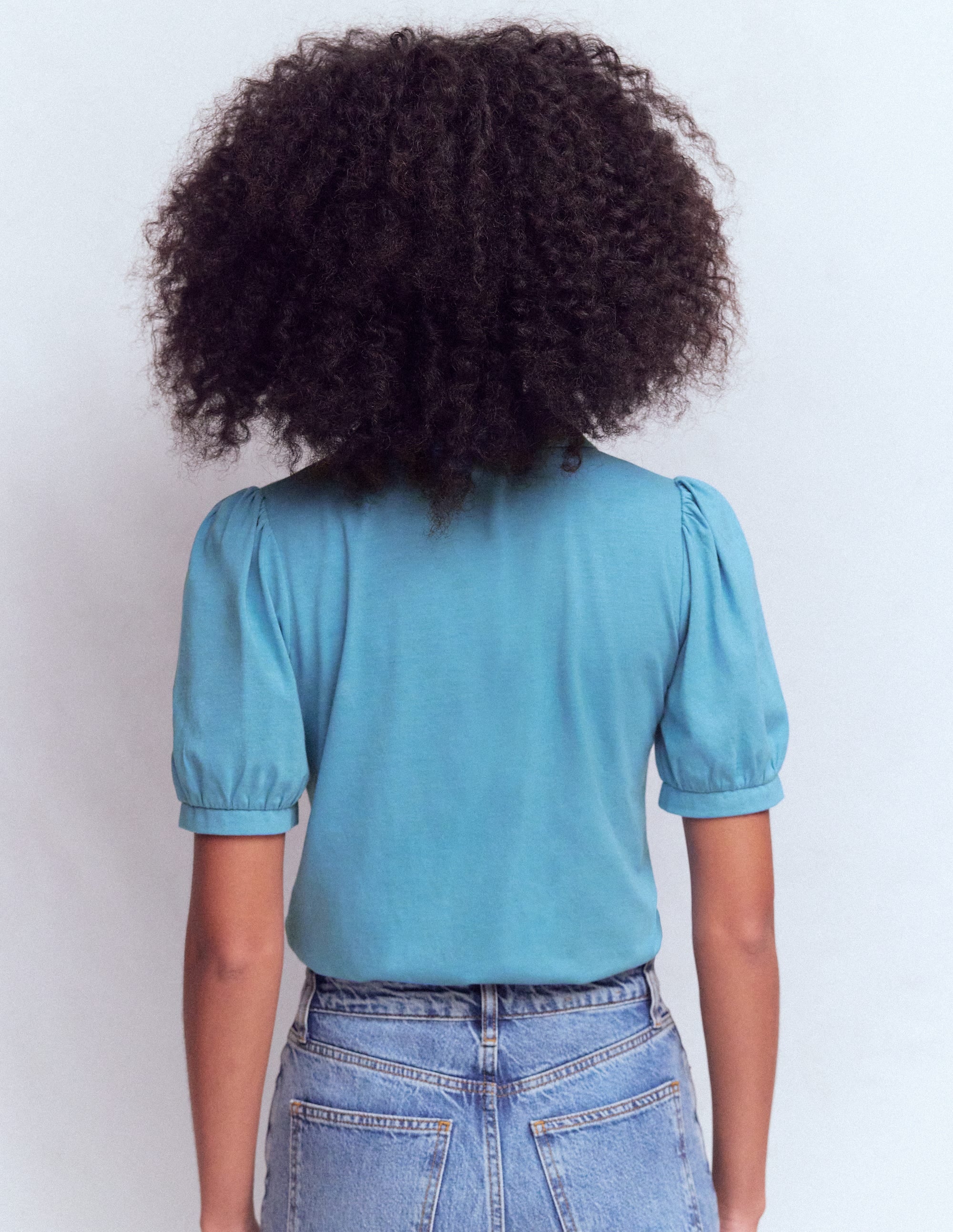 Short Sleeve Zip Collar Top-Silver Lake - Image 3