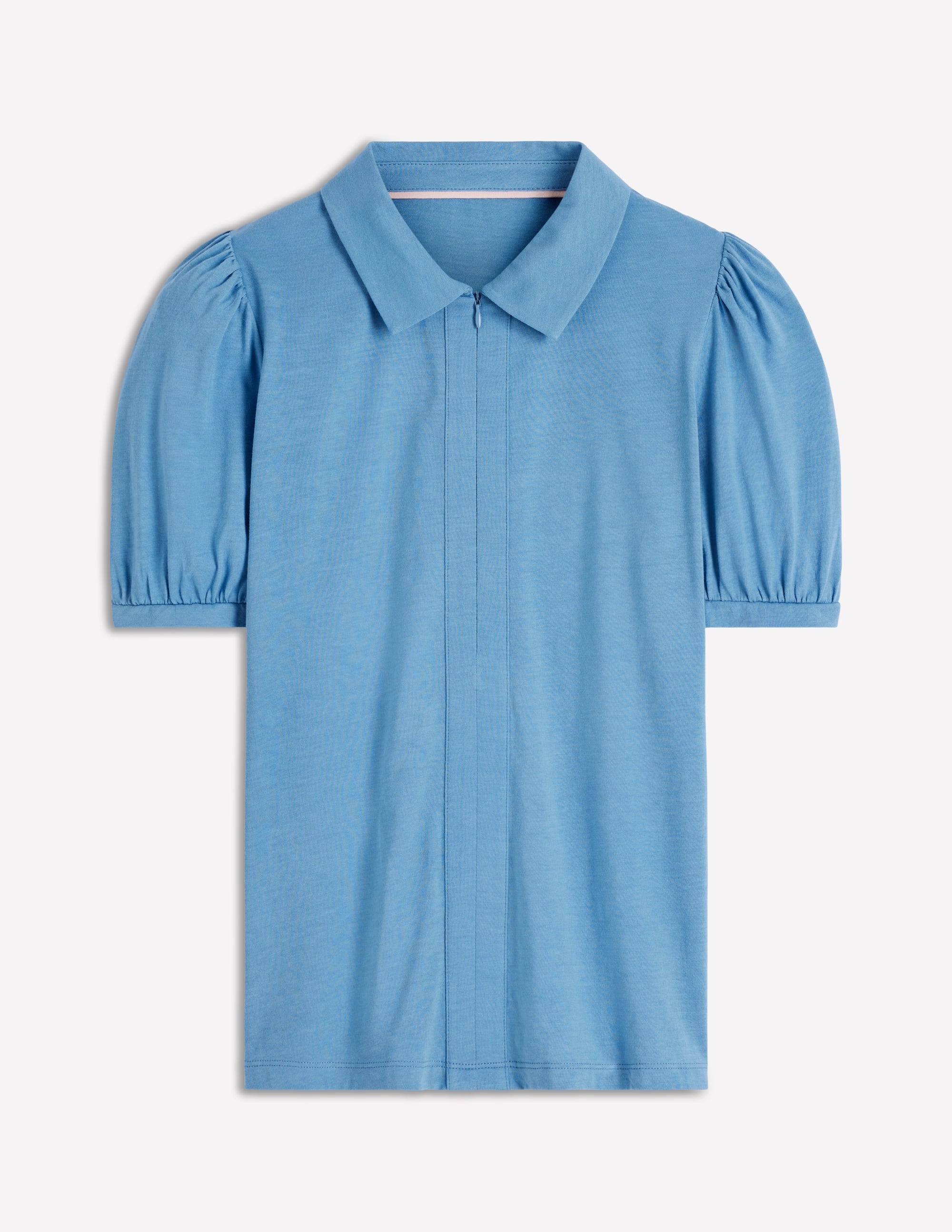 Short Sleeve Zip Collar Top-Silver Lake - Image 5
