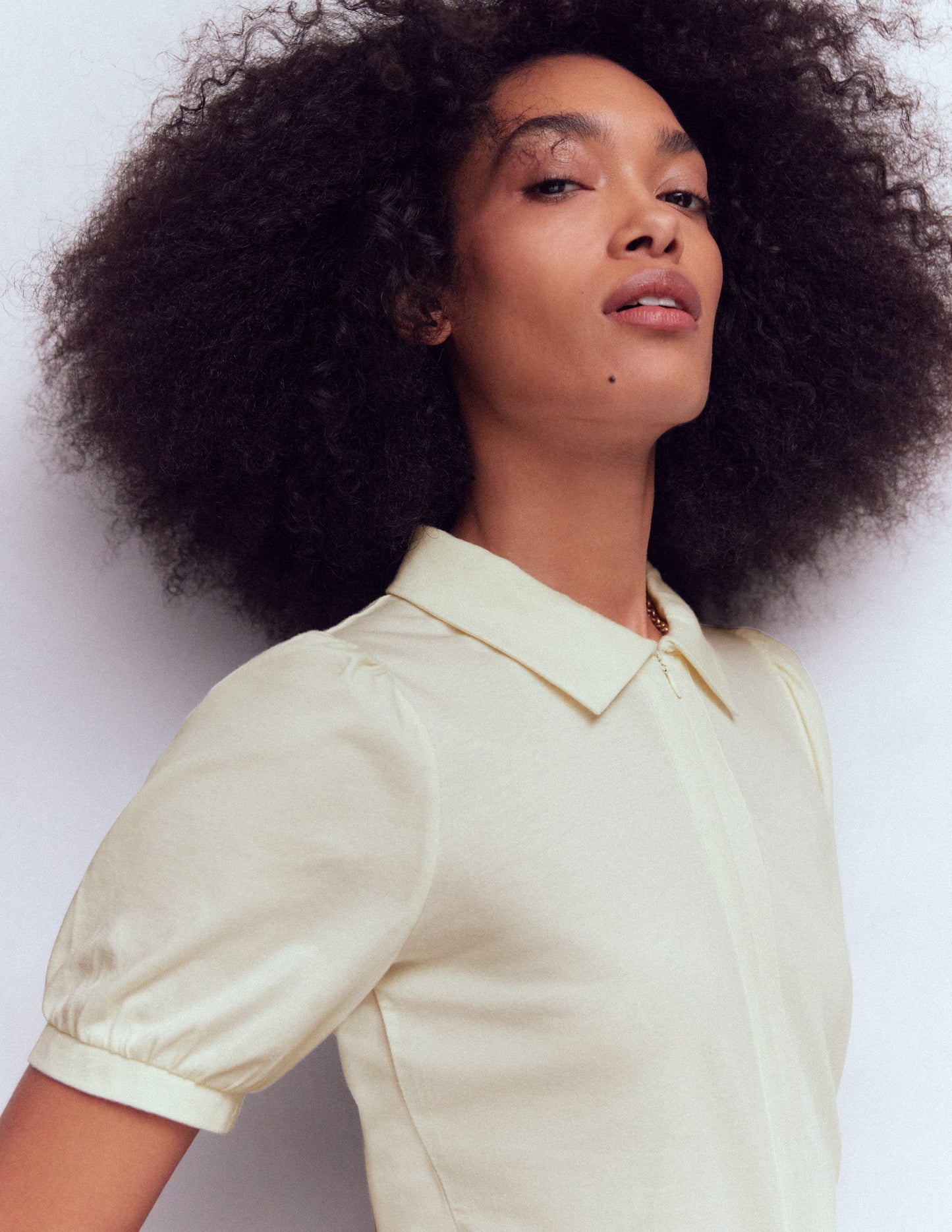 Short Sleeve Zip Collar Top-Ivory