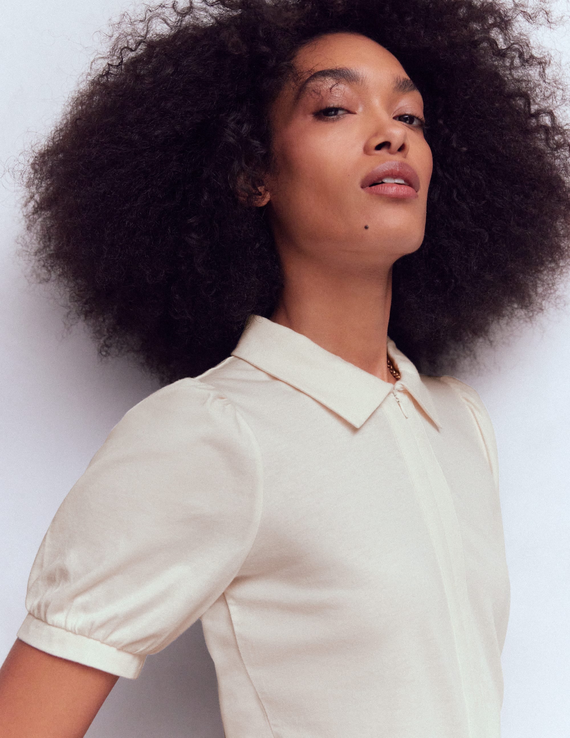 Short Sleeve Zip Collar Top-Ivory - Image 2