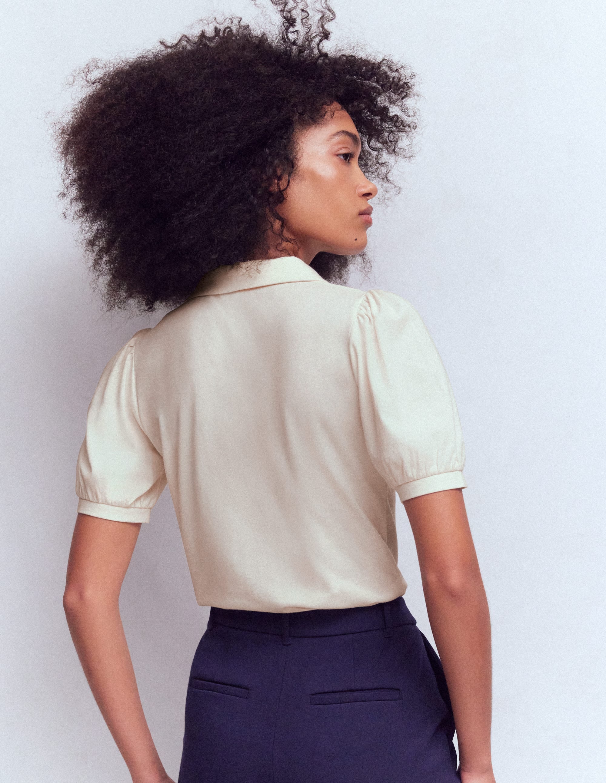 Short Sleeve Zip Collar Top-Ivory - Image 3