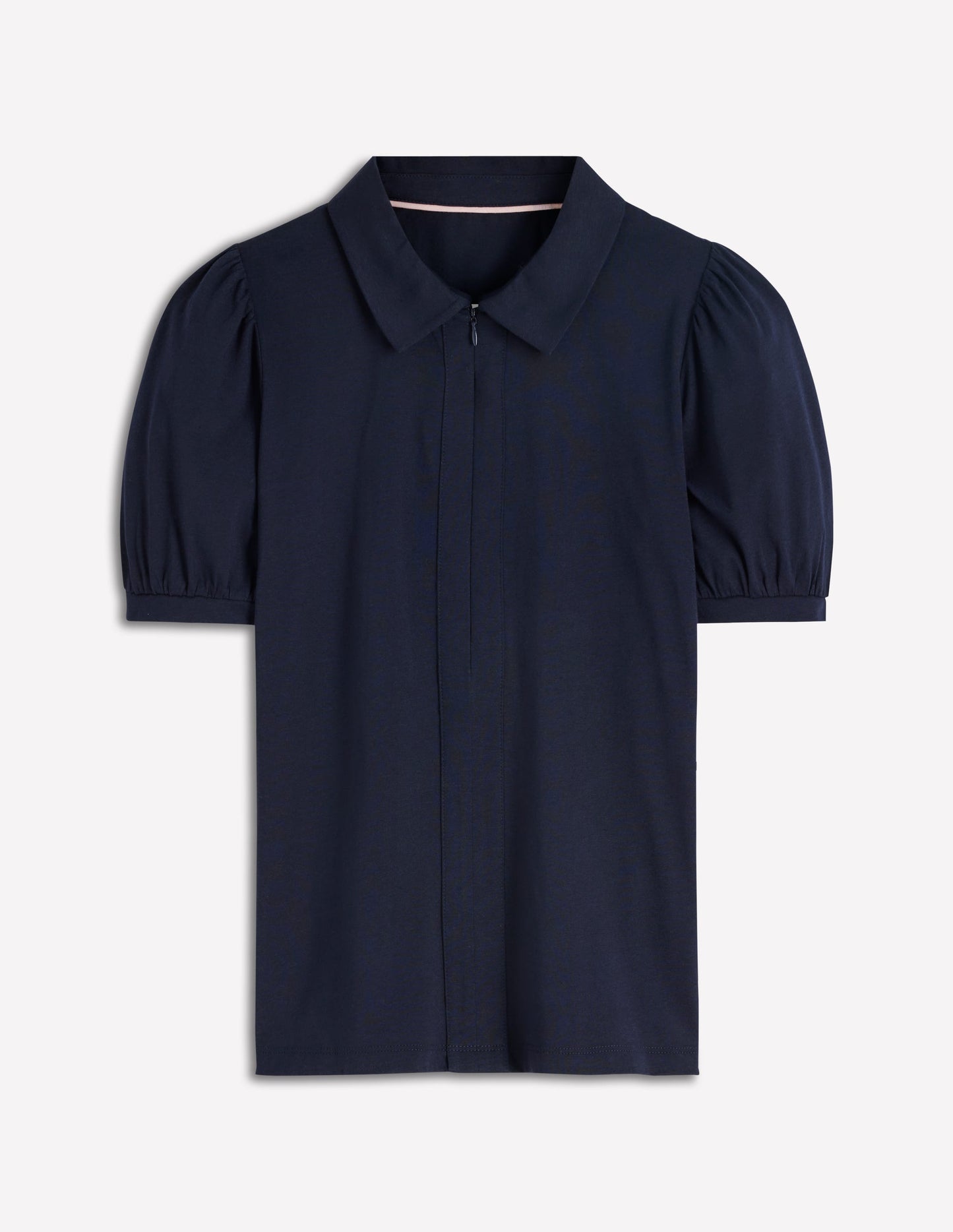 Short Sleeve Zip Collar Top-Navy