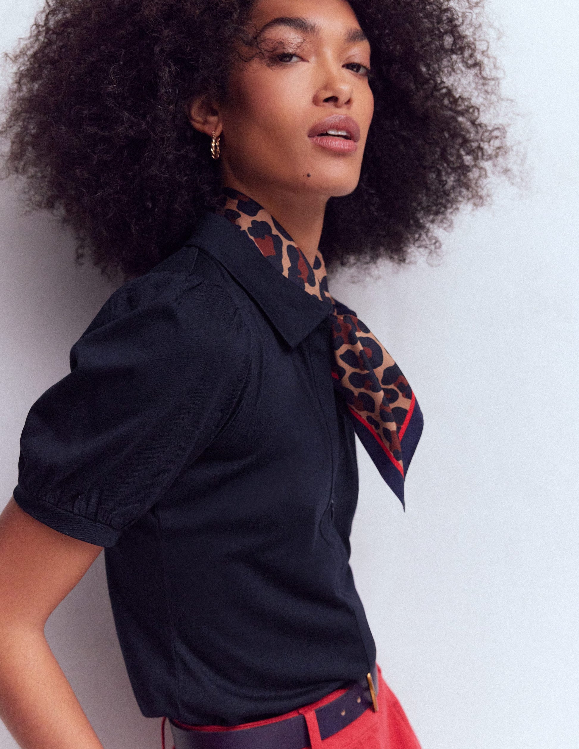 Short Sleeve Zip Collar Top-Navy-2