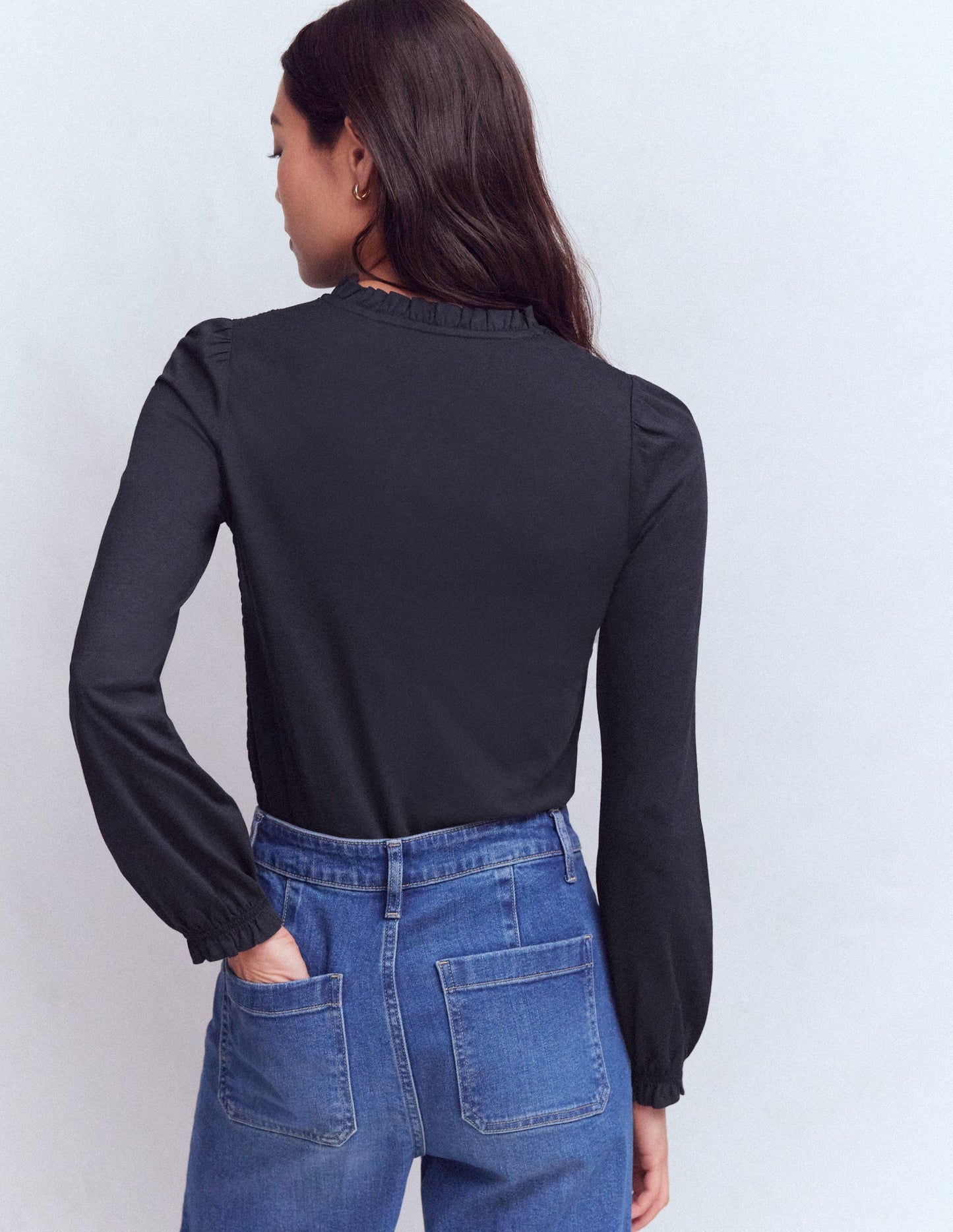 Supersoft Smocked button top-Navy