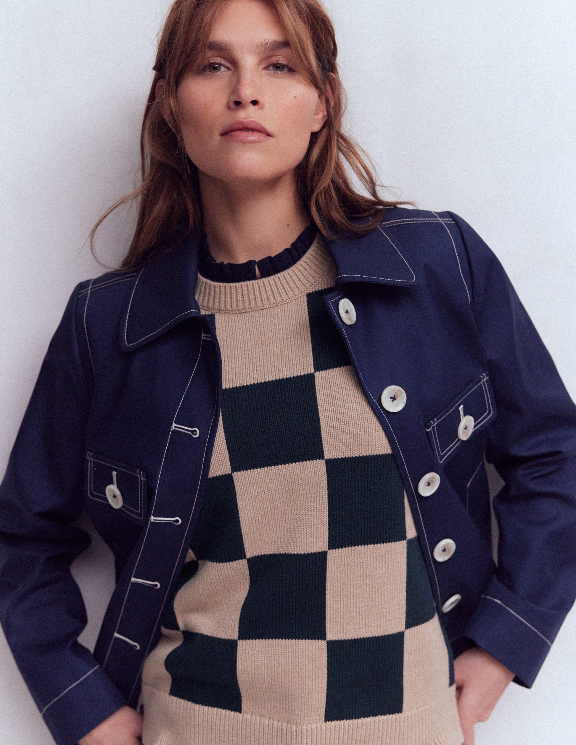 Supersoft Smocked button top-Navy-6