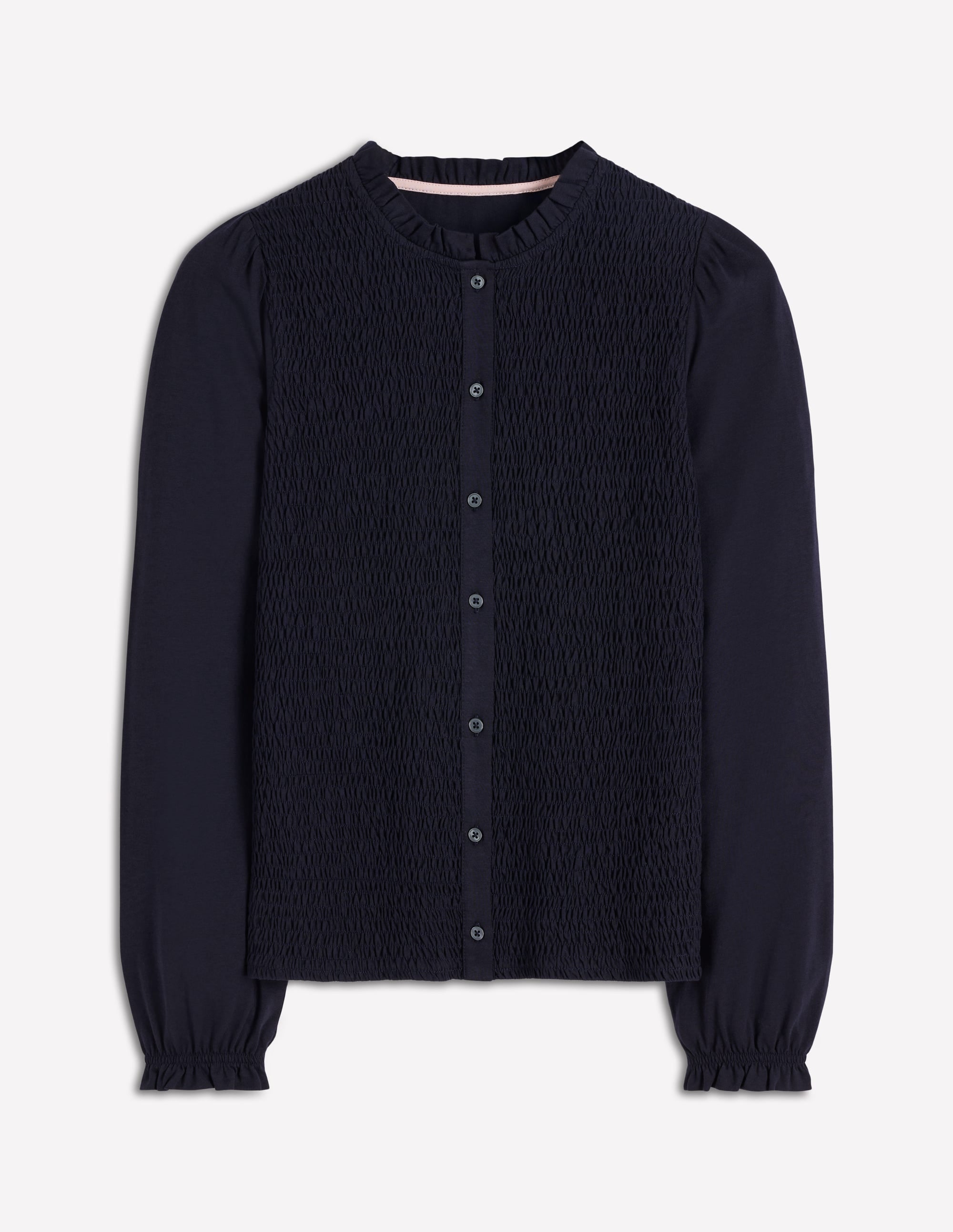 Supersoft Smocked button top-Navy - Image 7