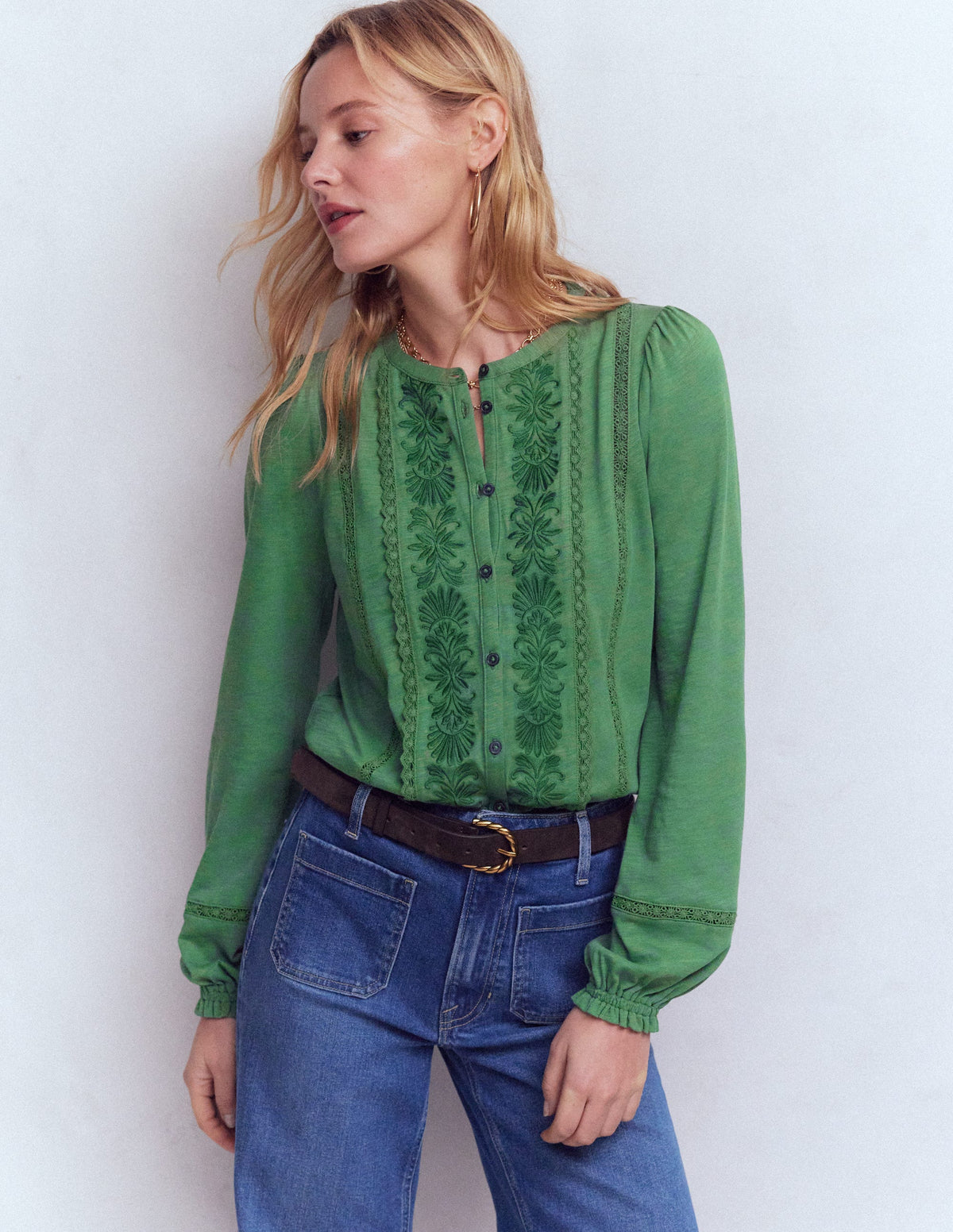 Embroidered Jersey Shirt-Willow Green - Image 1
