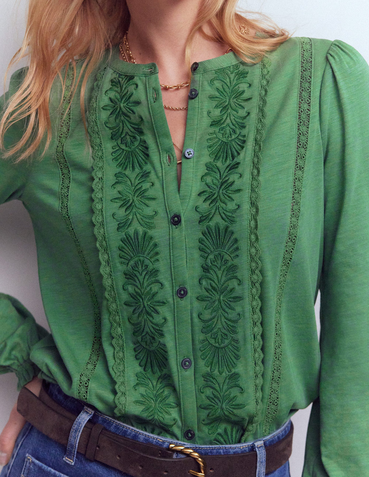 Embroidered Jersey Shirt-Willow Green - Image 2