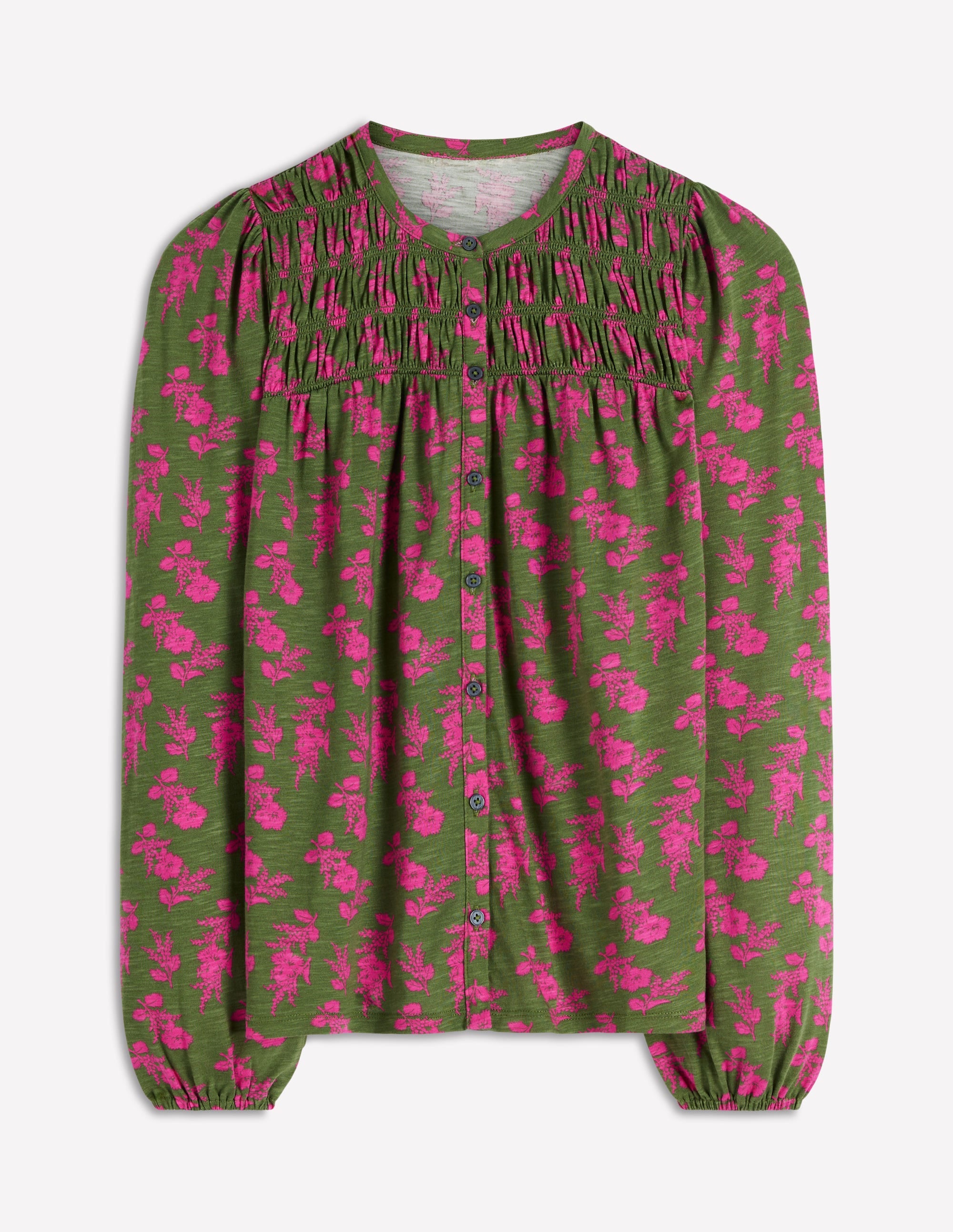 Mya Smocked Jersey Shirt - Blossomy Sprig | Boden USA