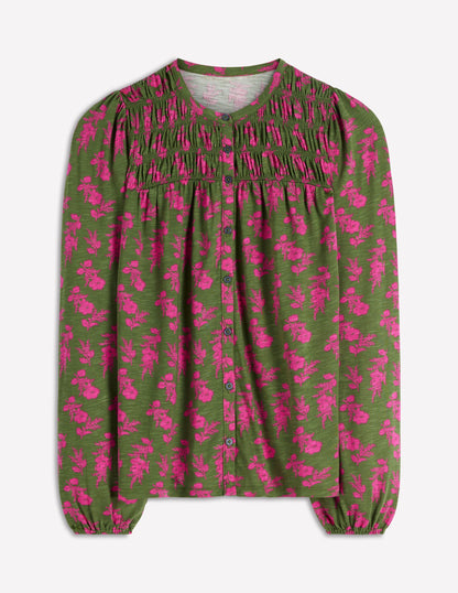 Mya Smocked Jersey Shirt-Mayfly, Blossomy Sprig-5