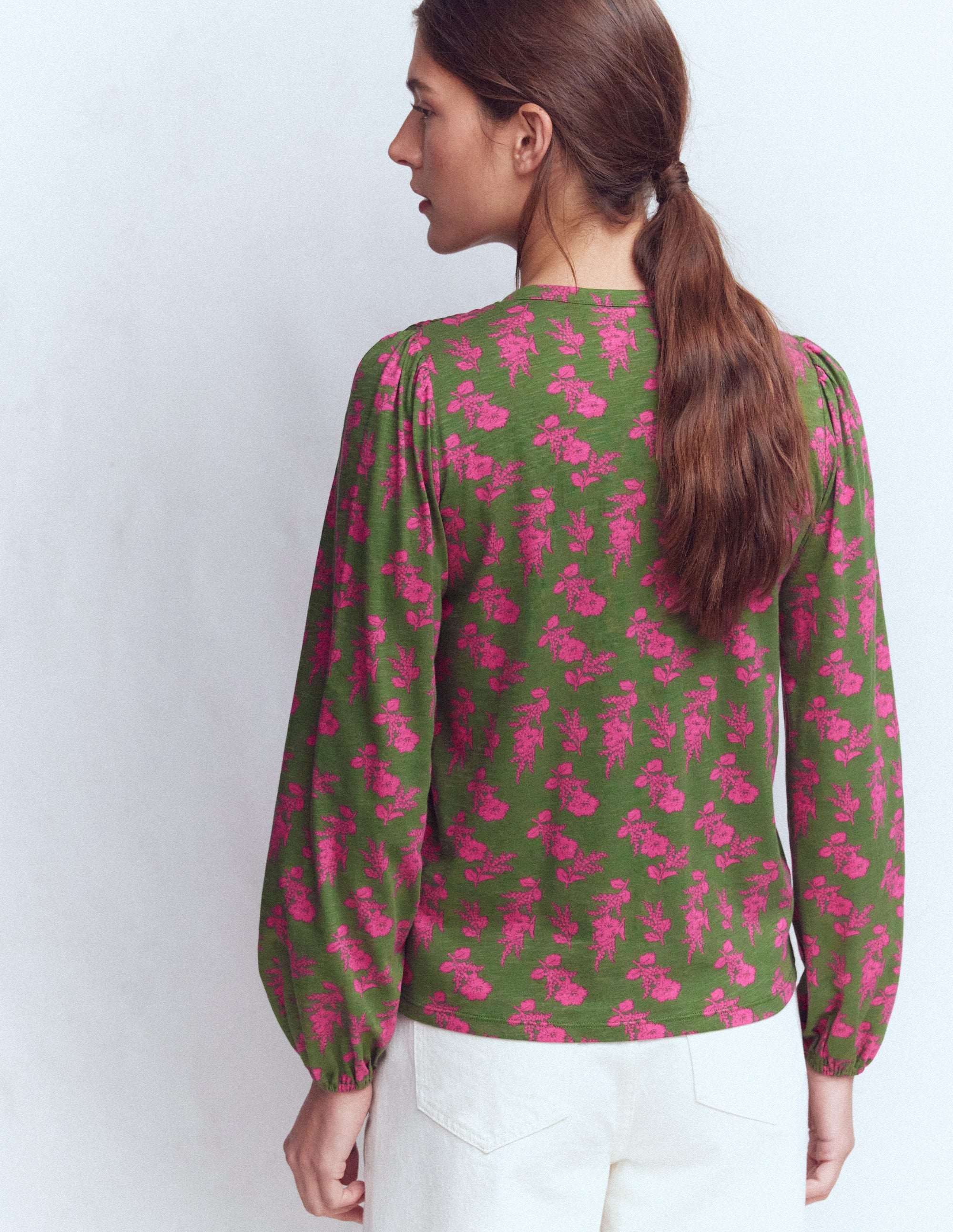Mya Smocked Jersey Shirt - Blossomy Sprig | Boden USA
