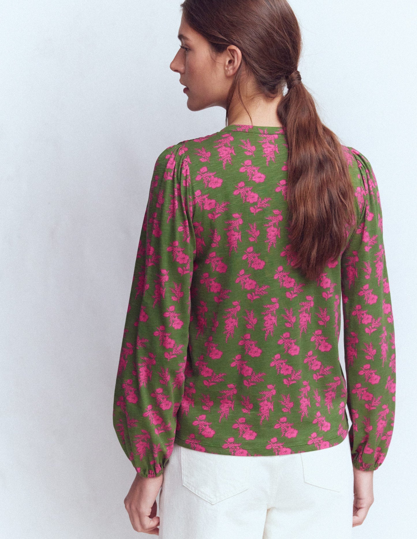 Mya Smocked Jersey Shirt-Mayfly, Blossomy Sprig