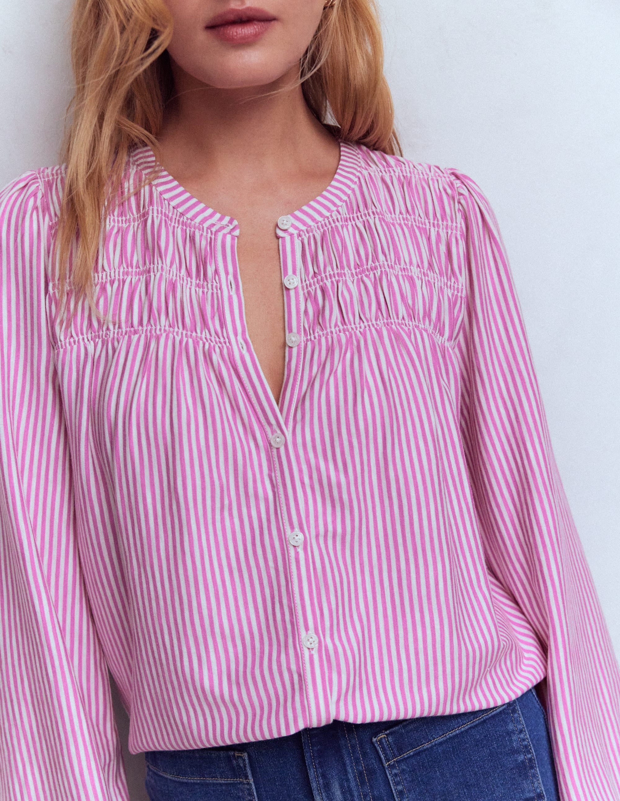 Mya Smocked Jersey Shirt-Clover Purple and Ivory Stripe - Image 2