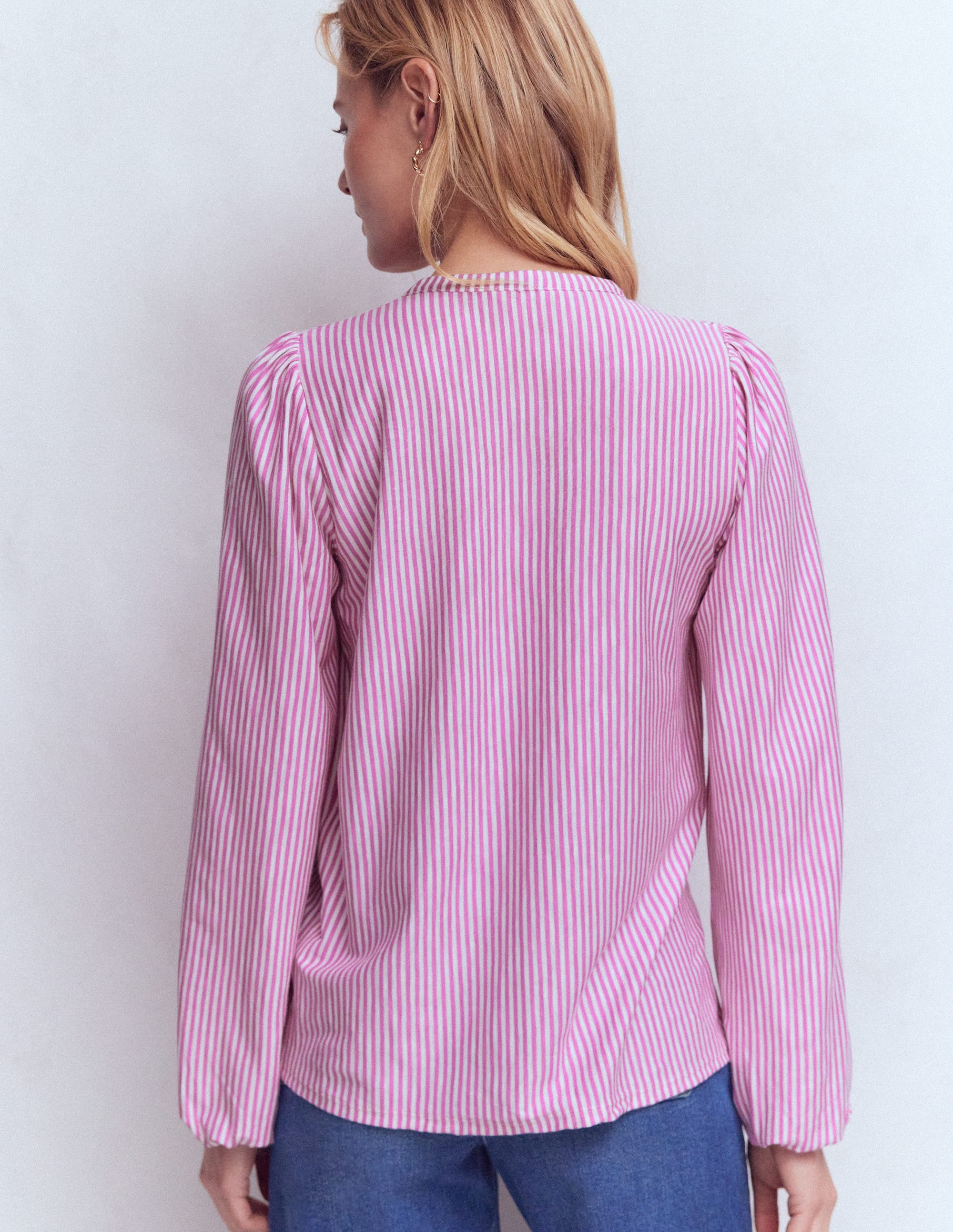 Mya Smocked Jersey Shirt-Clover Purple and Ivory Stripe - Image 3