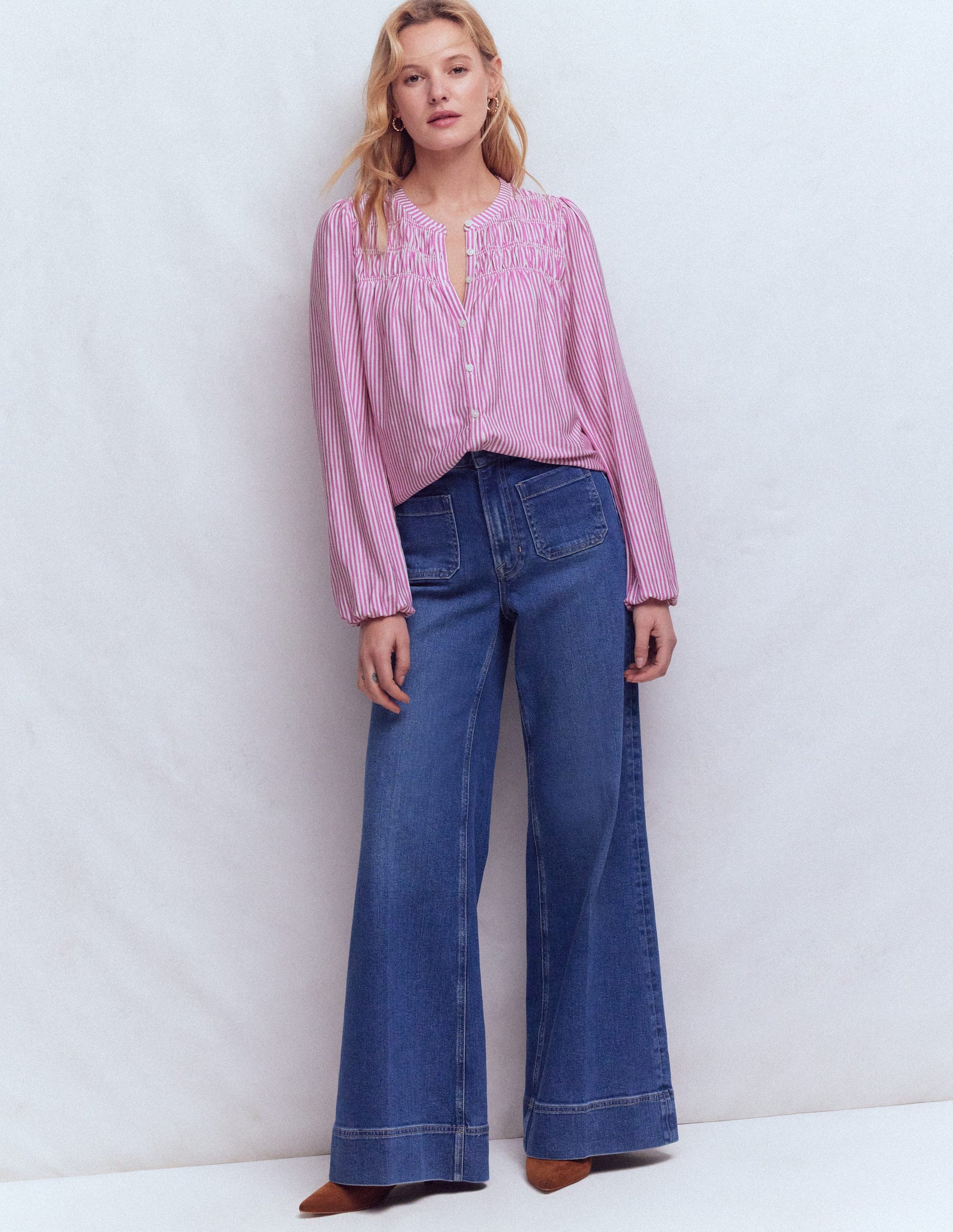 Mya Smocked Jersey Shirt-Clover Purple and Ivory Stripe-5