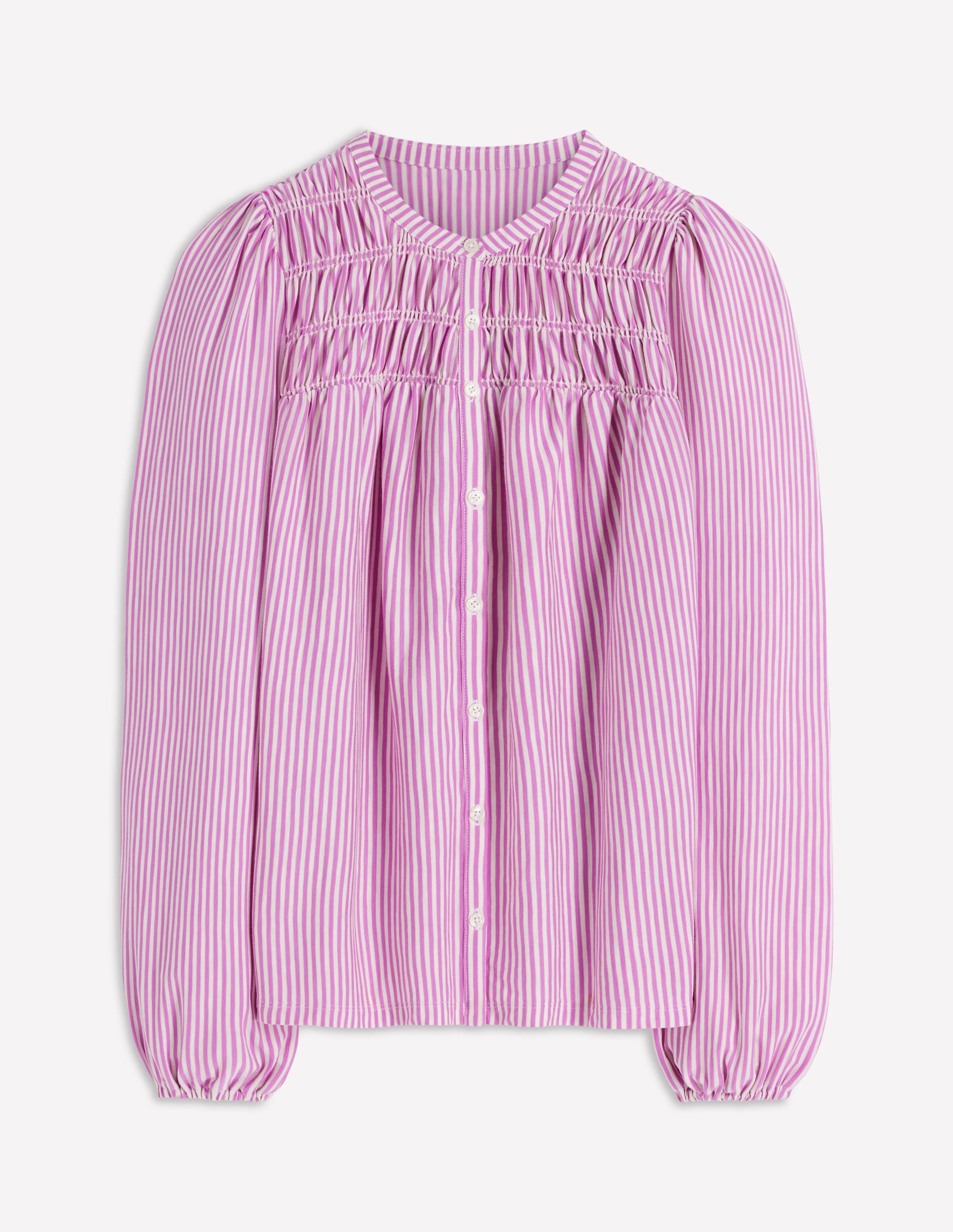 Mya Smocked Jersey Shirt-Clover Purple and Ivory Stripe - Image 6