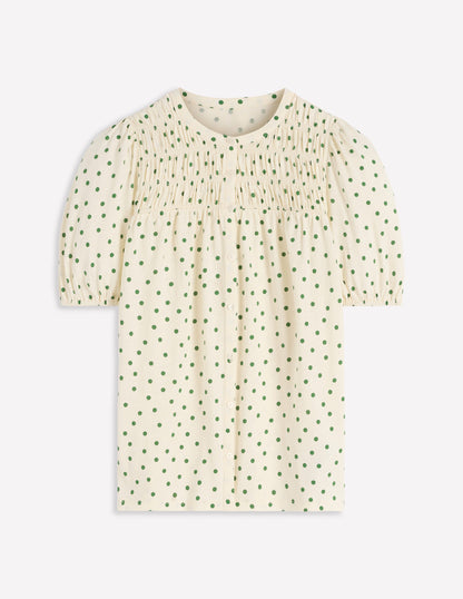 Mya Short Sleeve Smocked Shirt-Papyrus, Painted Dot-5