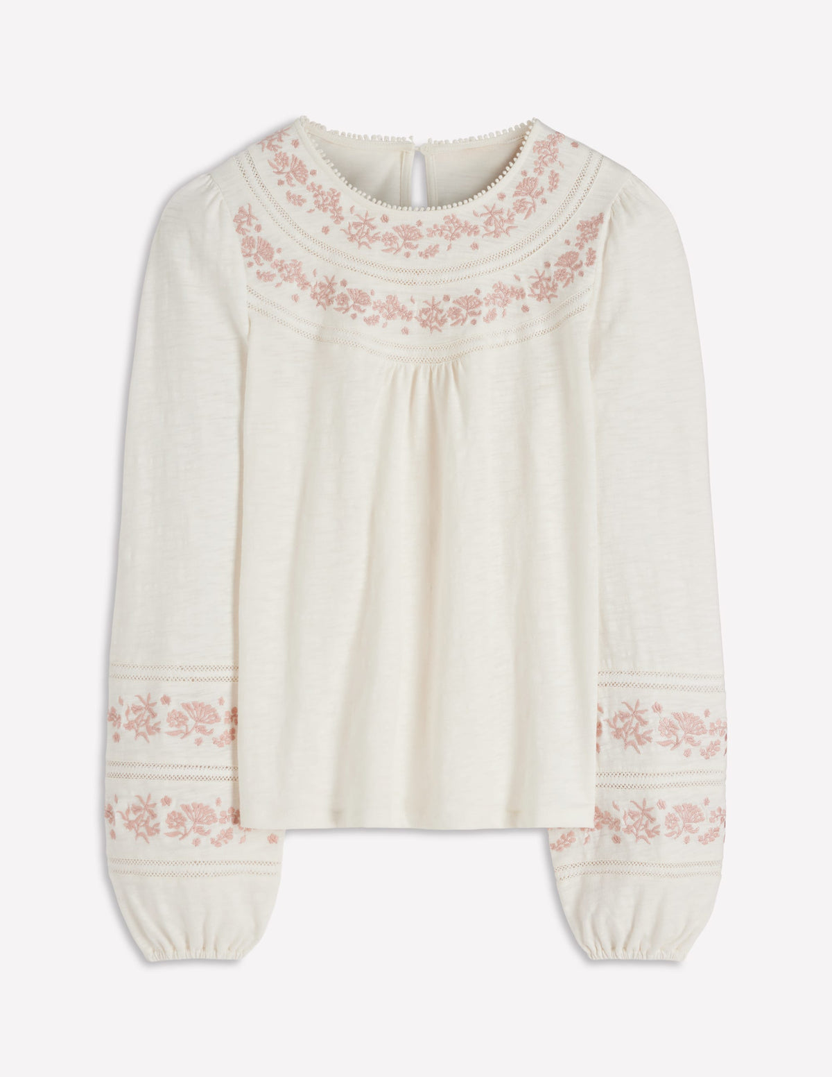 Rosie Embroidered Jersey Top-Ivory - Image 6