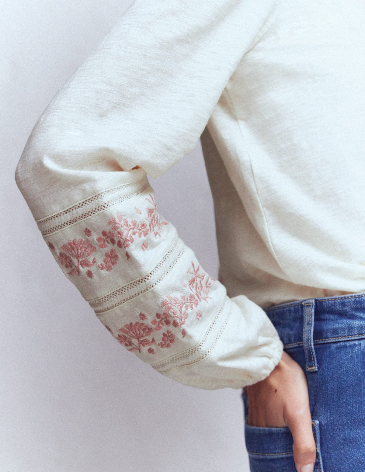 Rosie Embroidered Jersey Top-Ivory - Image 2