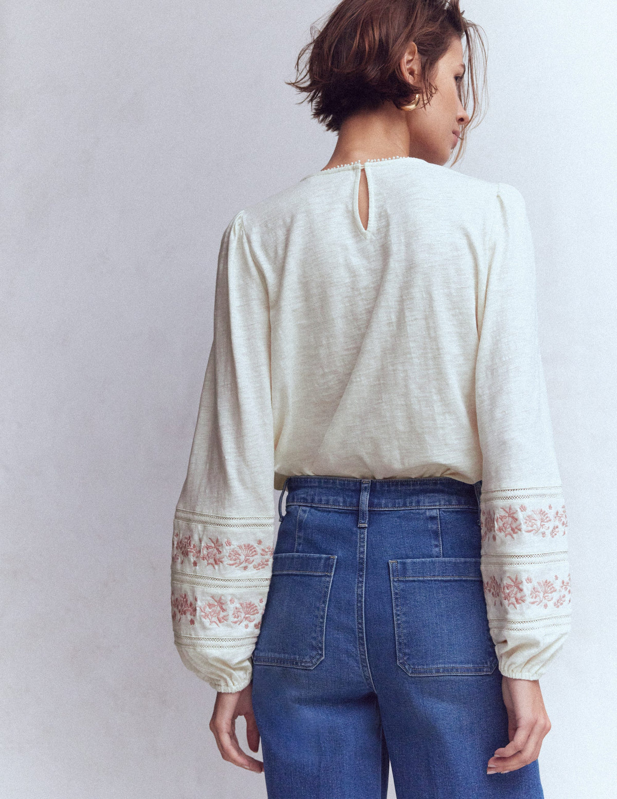 Rosie Embroidered Jersey Top-Ivory - Image 3