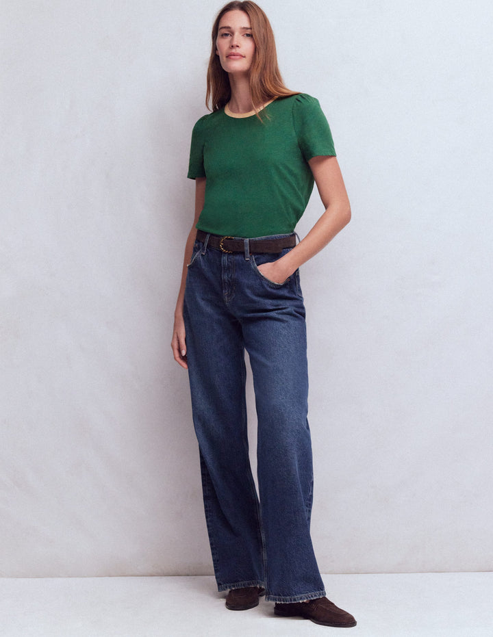 Metallic Trim T-Shirt-Trekking Green